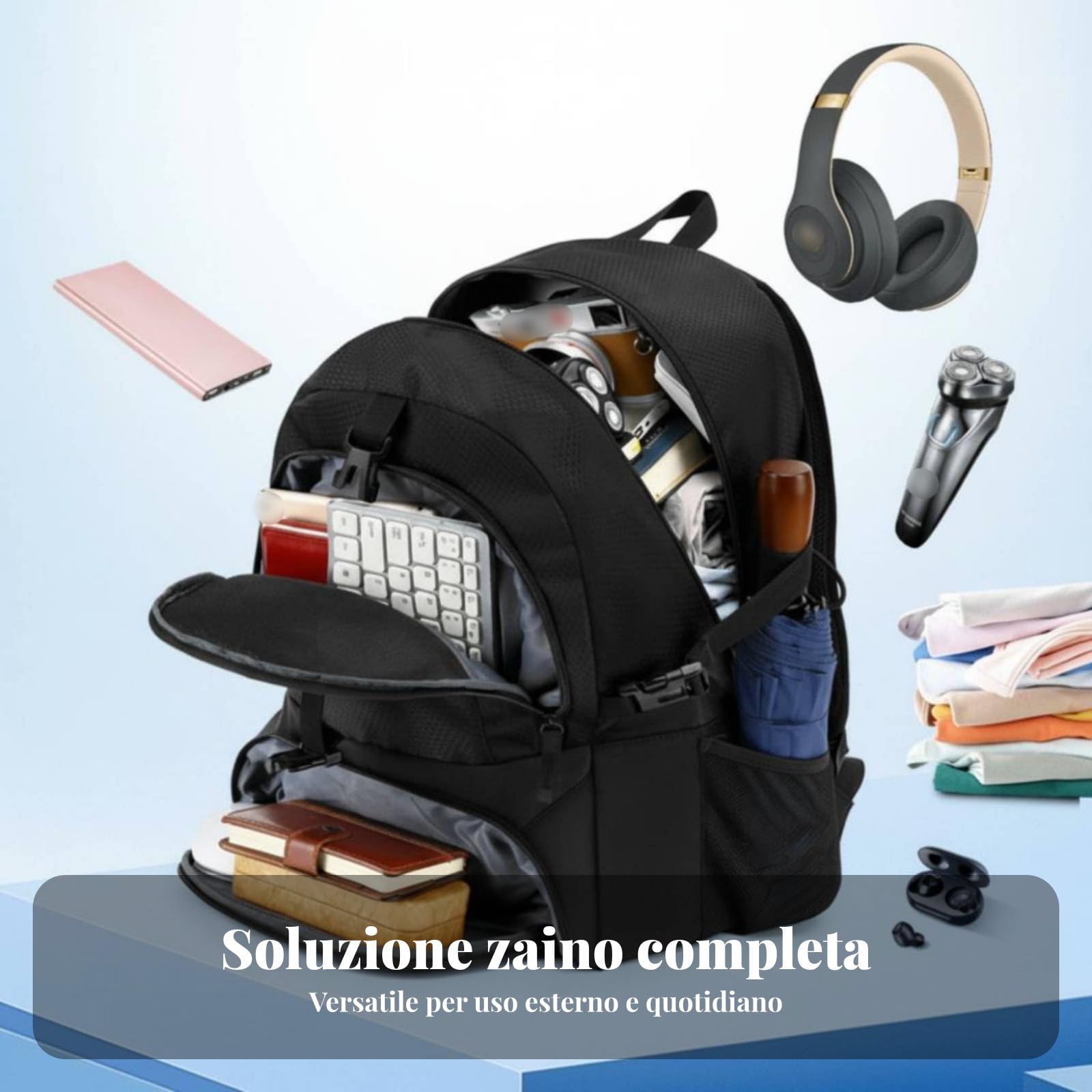 Zaino Sportivo Borsa Palestra Sacca Viaggio Zainetto con Grande Scomparto Principale Tasca per Pallone a Rete Vano Scarpe Separato Tessuto Resistente, Blu