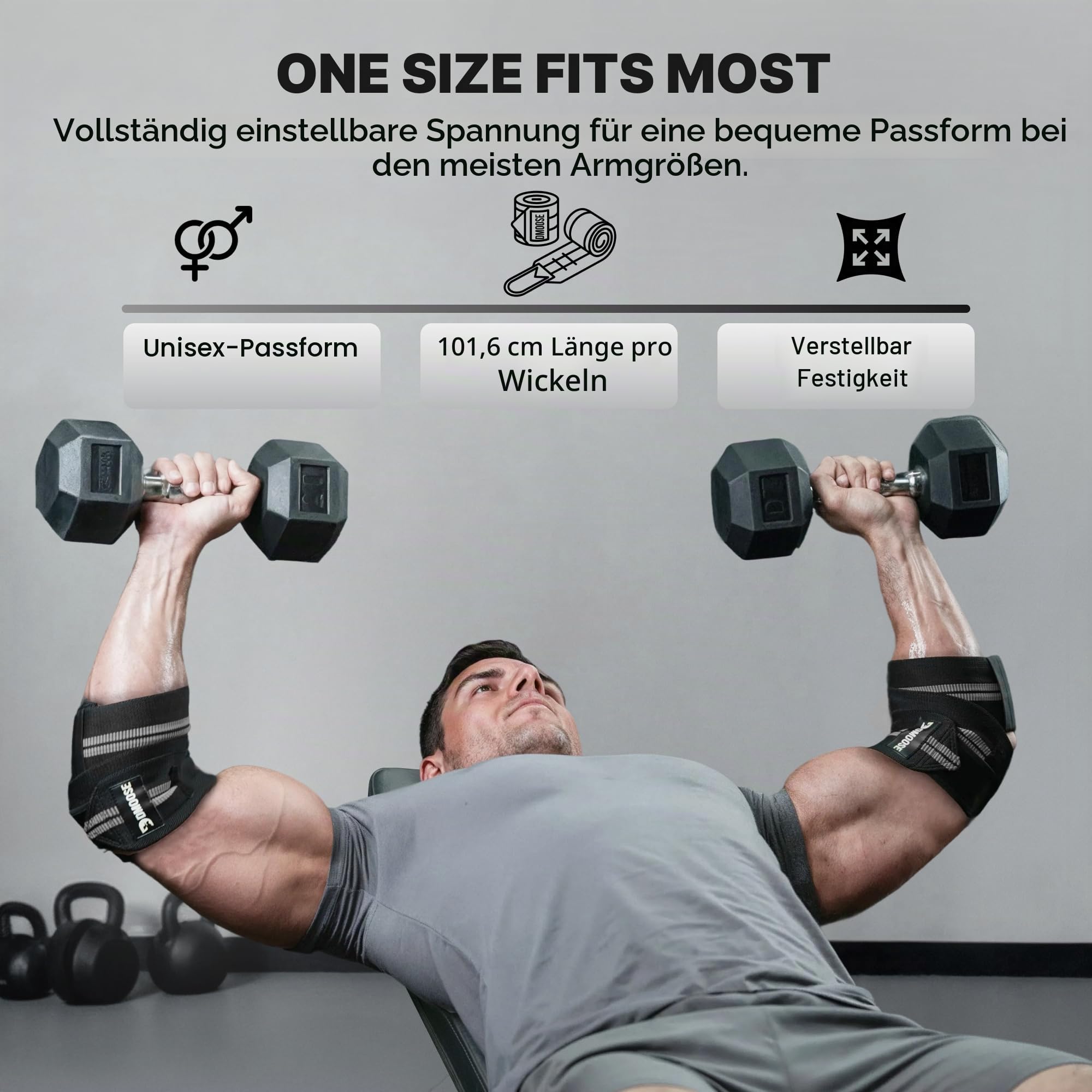 DMoose Fitness-Ellbogenschützer für Gewichtheben (Paar) 40" Verstellbare Bandage zur Unterstützung der Gelenke, Schmerzlinderung – Ellbogenschützer für das Training im Fitnessstudio