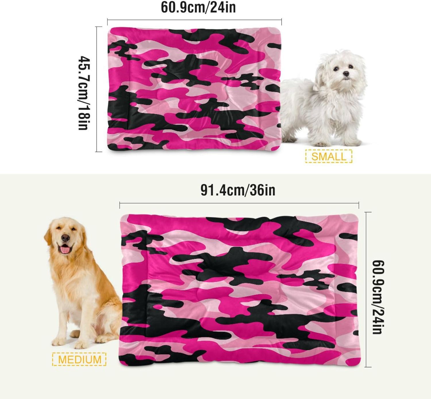 review Pink Camo Crate Pet Bed, Portable Washable Dog Cat Mat, Soft Comfortable Pet Mattress with Non-Slip Bottom for Dogs Cats Sleeping, 36 x 24 Inch
