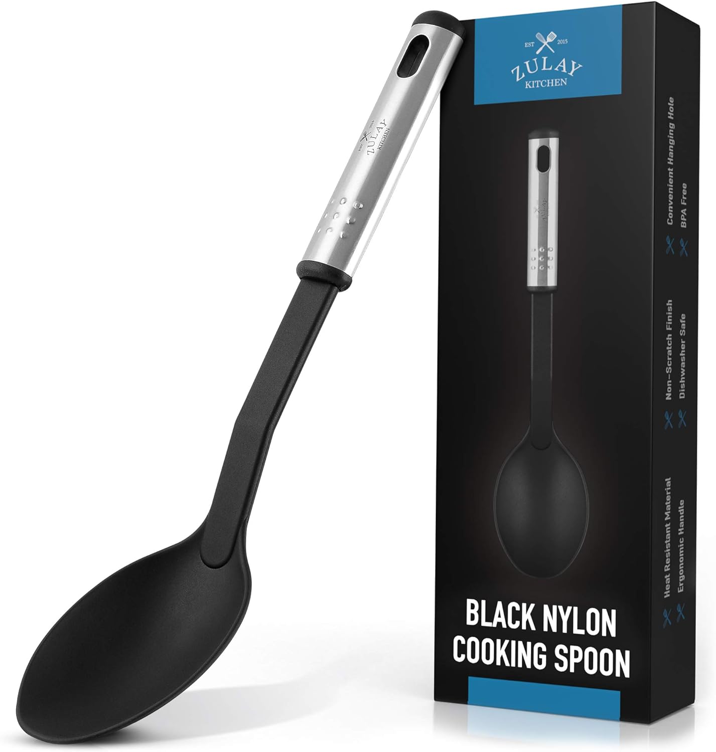 Zulay Nylon Serving Spoon - Cooking Spoon With 410°F Heat Resistant Handle - Large Kitchen Serving Spoon For Soups, Stews, and Sauces - Non-Scratch and Nonstick Nylon Kitchen Spoon: Home & Kitchen