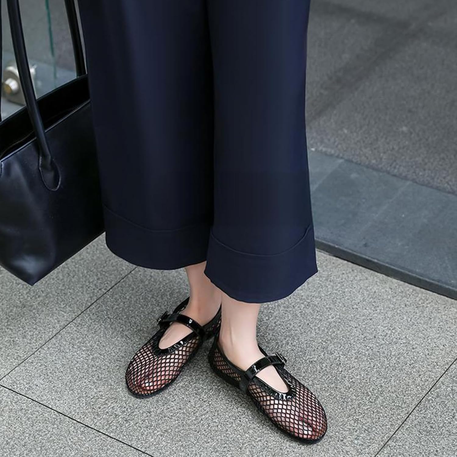 Mesh Ballet Flats for Women Round Toe Buckle Strap Comfy Casua Office Ballerina Mary Jane Flats Shoes - Image 6