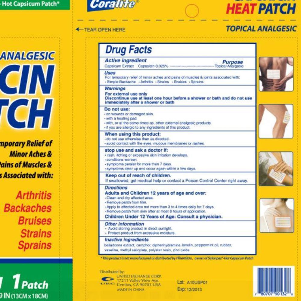 10 Pc Coralite Capsaicin Heat Patch Hot Pads Pain Relief Therapy Press Pack Wrap
