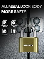 Vista 2 de DELSWIN Candado de combinación de 4 dígitos para exterior con grillete de acero endurecido - Candado resistente para casillero con grillete de acero