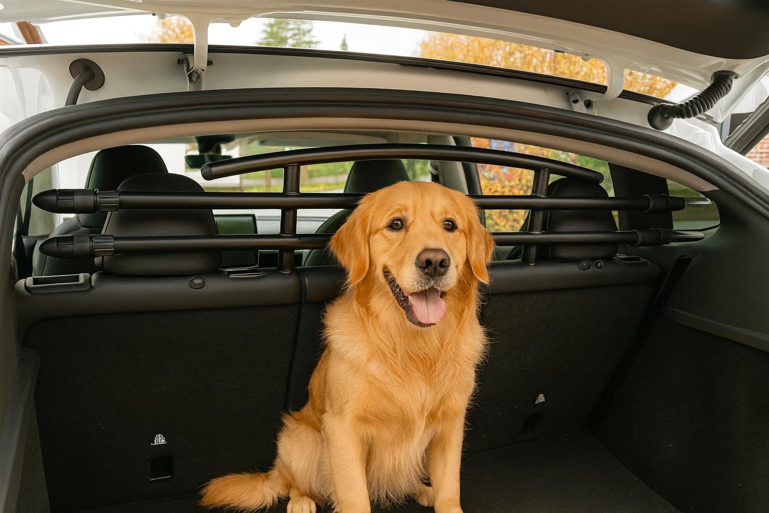 Electric Rebels Hundegitter/Transportgitter – kompatibel mit Tesla Model Y (auch Juniper) – stufenlos verstellbar, komplettes Montage-Set, ruhiger & sicherer Schutz für Hunde und Fahrer