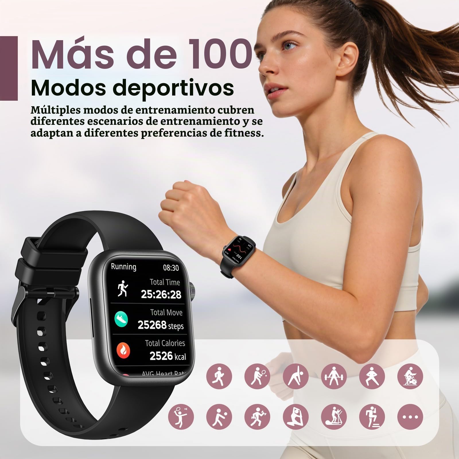 SLOKSFil Reloj Inteligente Mujer, 1.85" Smartwatch con Esfera IA, Pulsómetro 24/7, SpO2, IA Q&A, Sueño Rastreador,110+ Deportes, Rastreador Fitness con Podómetro para iOS Android (Negro)