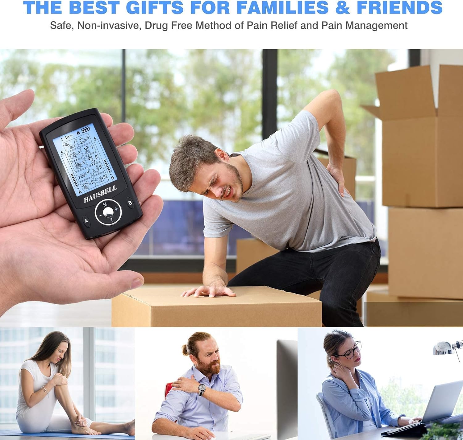 HAUSBELL Dual Channel TENS Unit Muscle Stimulator, 20 Modes Rechargeable TENS Machine with 6 Reusable Premium Electrode Pads for Pain Relief [Acupuncture Points Chart & Charger Included]-Black : Health & Household