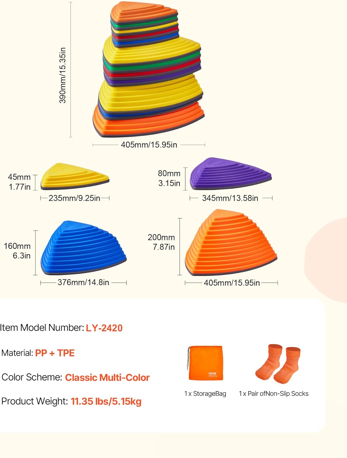 VEVOR Balance Stepping Stones for Kids, 12 PCS, Up to 220 lbs, Non-Slip Toddlers Sensory Stepping Stones, Obstacle Course Coordination Game Toys Indoor or Outdoor Play for Children Aged 3 4 5 6 7 8+
