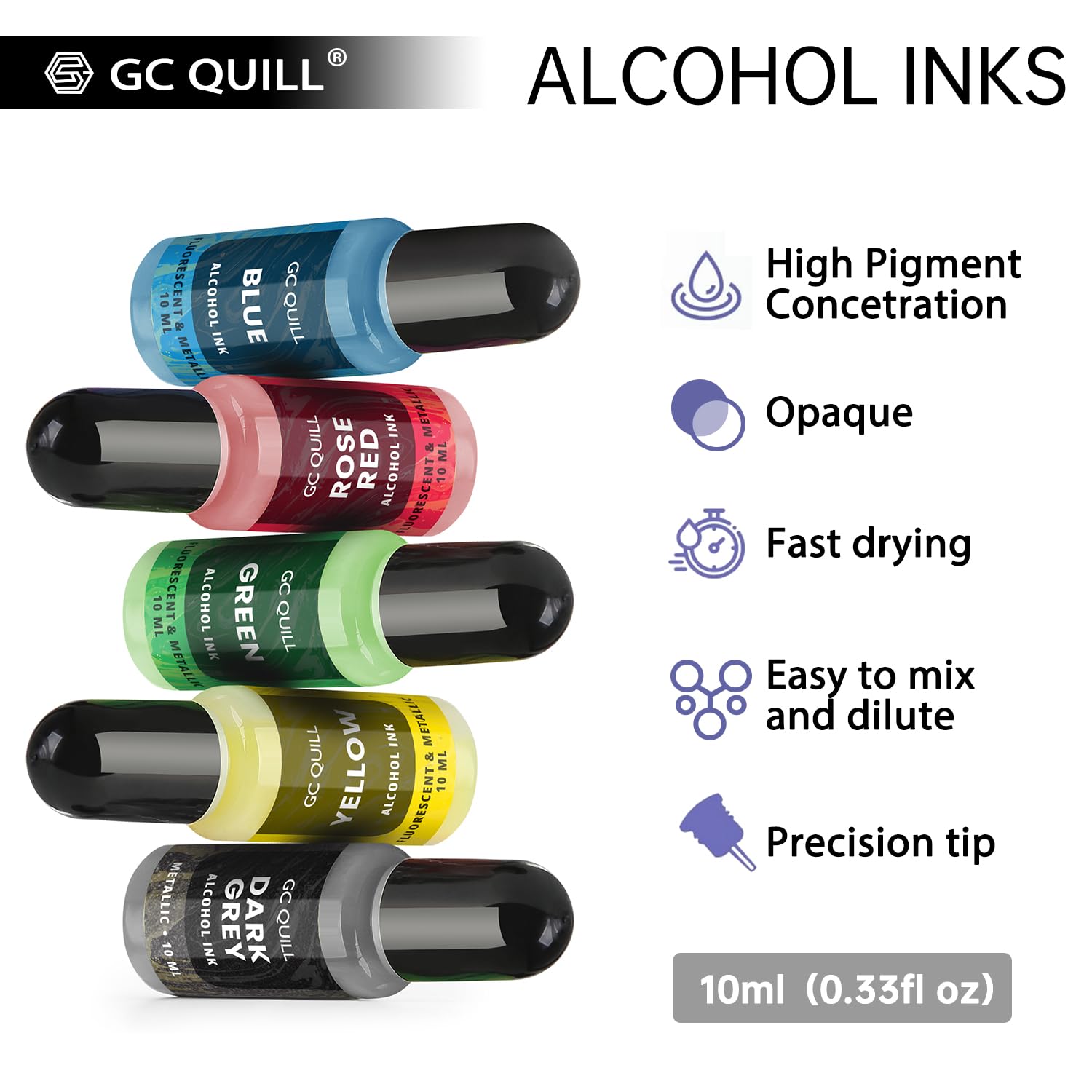 Vernice per Resina Epossidica - 43 Colori Vivaci (12 Metallizzati, 7 Fluorescenti, 24 Normali) - 45 flaconi di Pigmenti Liquidi per epoxy Resin, Gesso GC-AK45