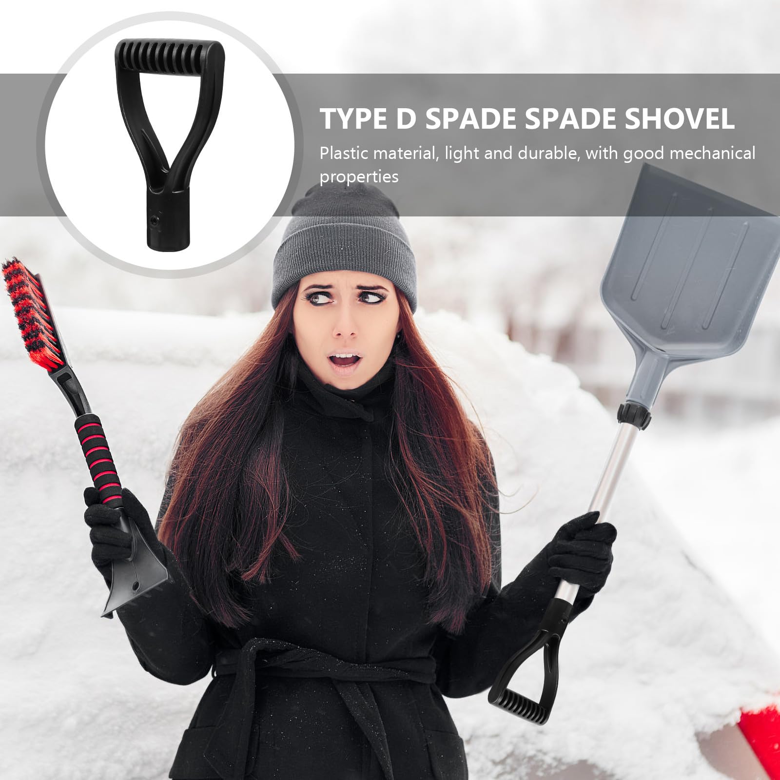 2 manopole in plastica a forma di D, di ricambio per pala da neve, durevoli, diametro interno 3 cm, manico leggero per attrezzi da giardino e scavo