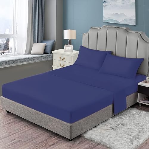 Miniatura 8 de EaseHome - Juego de sábanas de color azul marino de tamaño matrimonial, bolsillo profundo para colchón de 21 pulgadas, 4 piezas, colección de
