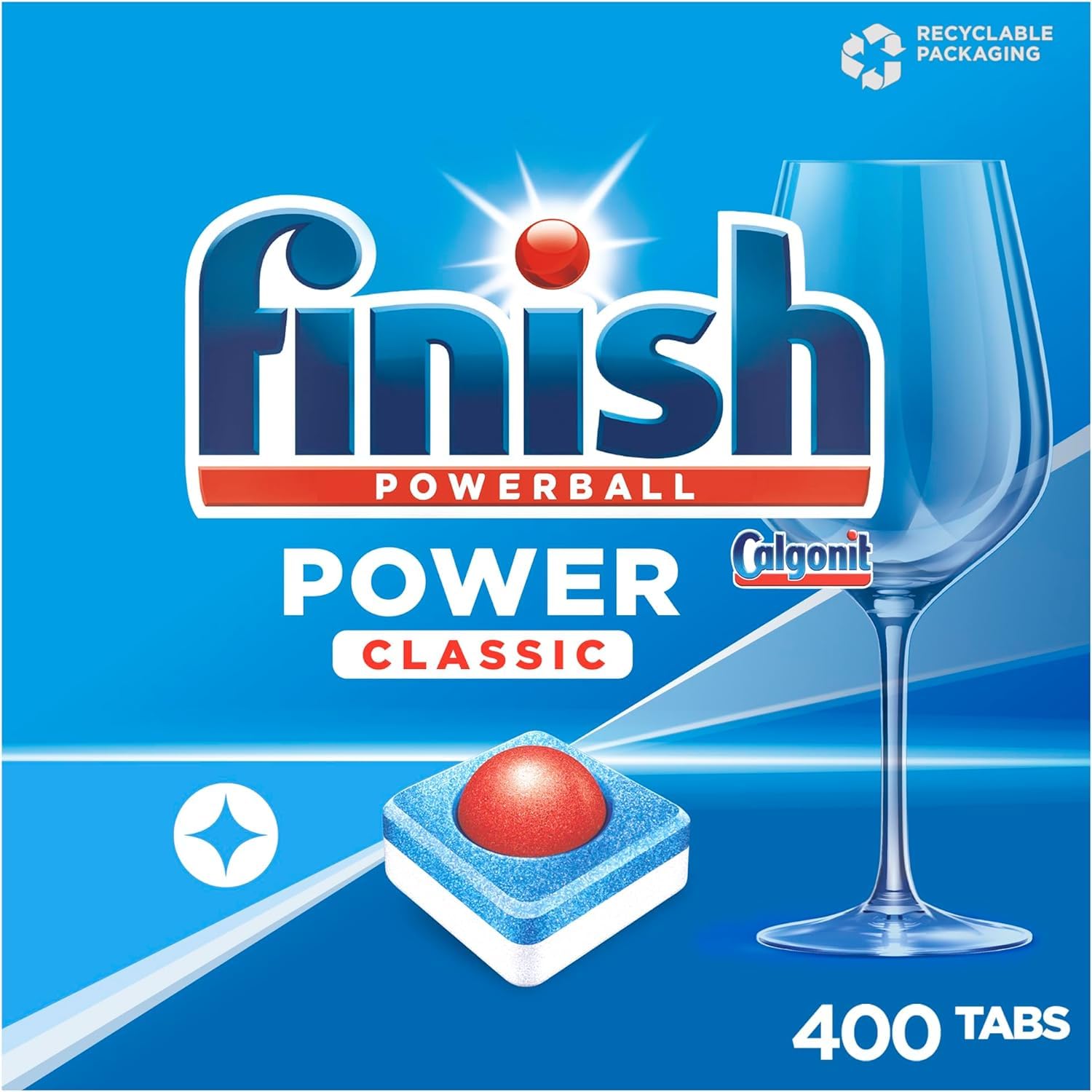 Finish Power Classic tabletki do zmywarki, nie zawierają fosforanów, do podstawowego czyszczenia naczyń, 400 tabletek (5 x 80 sztuk)
