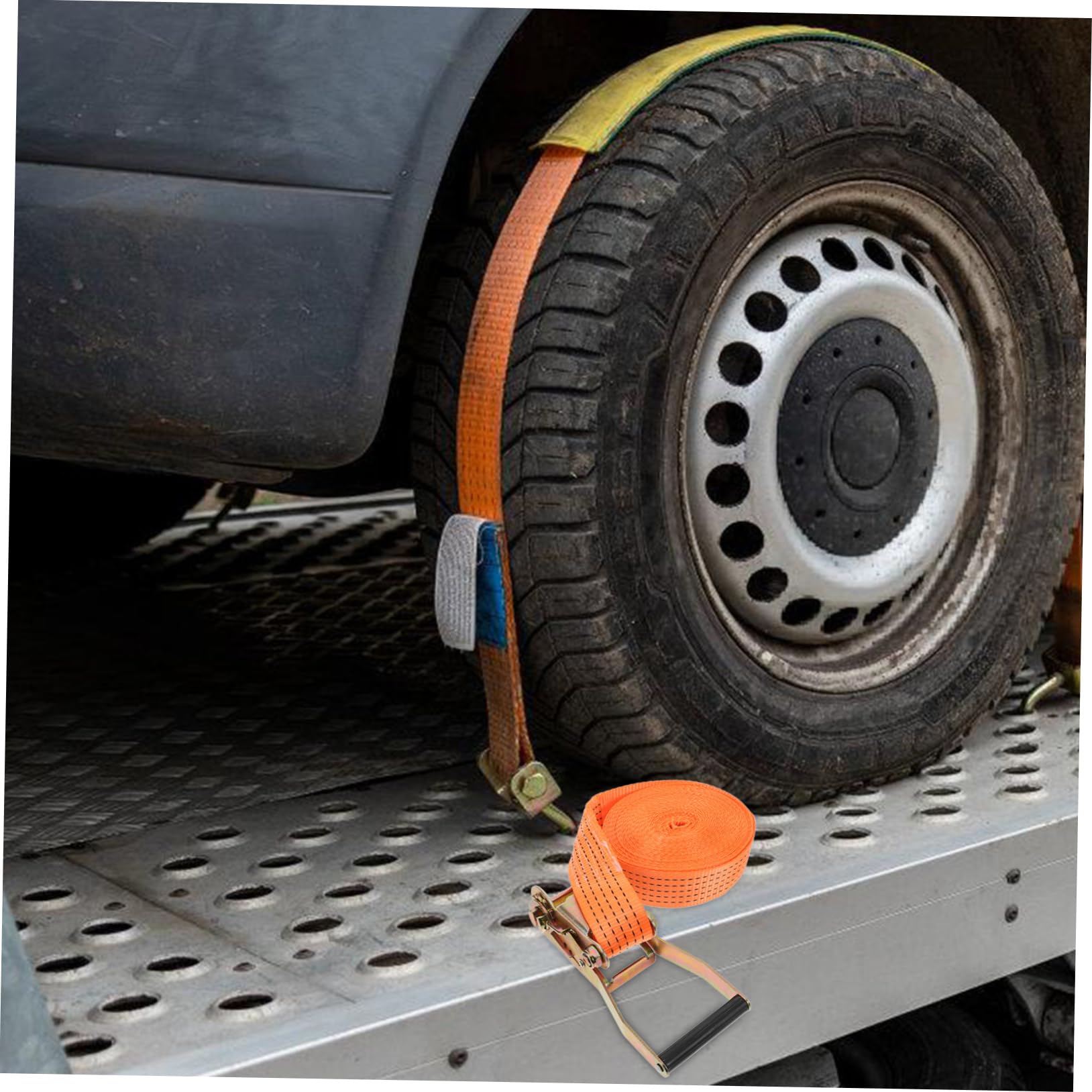 Ratschen Zurrgurt aus Polyester mit 3 Tonnen Belastbarkeit Starker Halt und Metallratsche für Auto und Transport im Hellen Orange