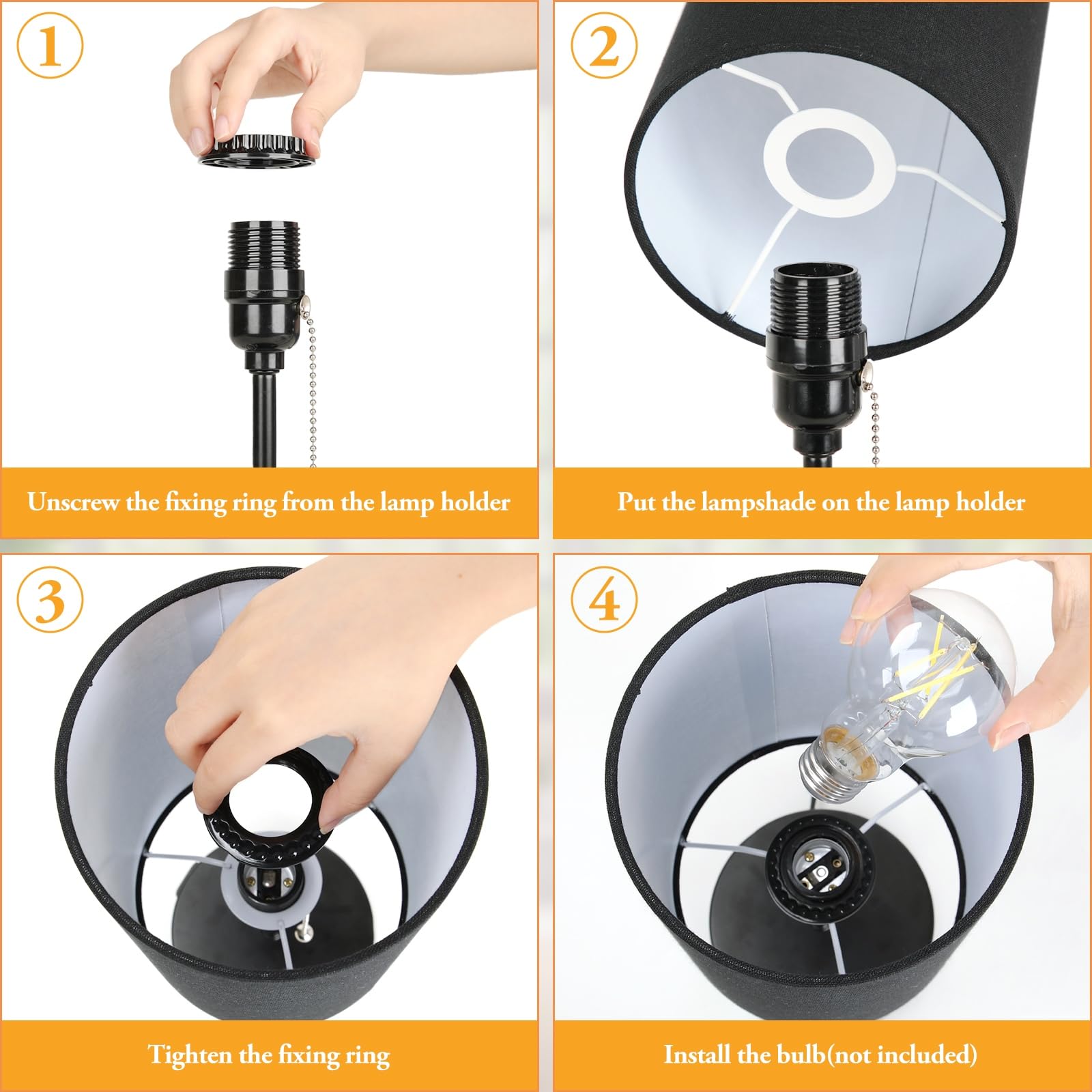 2er Set Tischlampen mit 2 USB-Anschlüssen, Nachttischlampen für Schlafzimmer, Moderne Nachttischlampen mit Zugkette, Minimalistische Schreibtischlampen mit schwarzem Stoffschirm und Metallsockel für