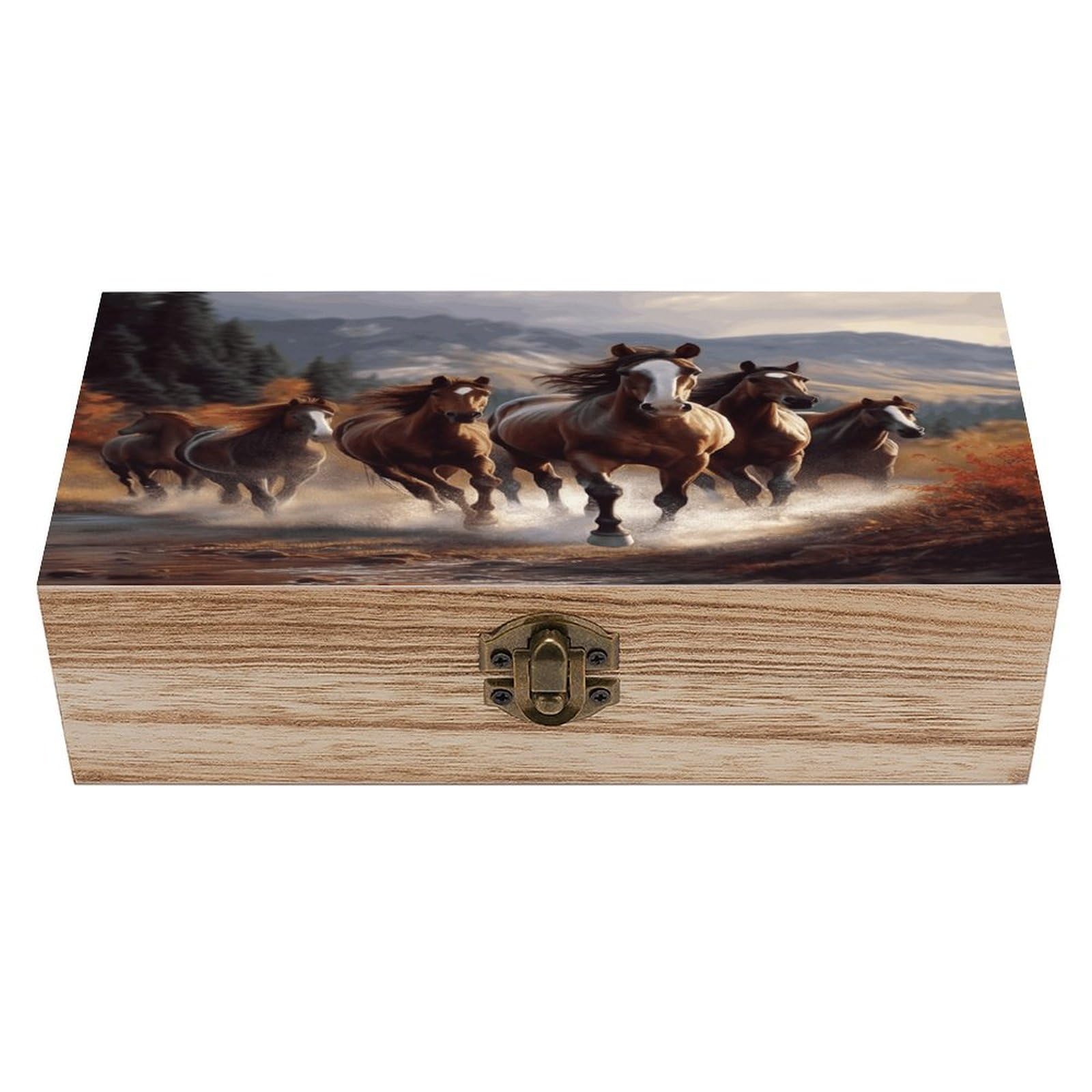VstaDank Horses Wooden Storage Box with Hinged Lid Natural Wooden Box Beautifully Keepsake Boxes Vintage Wood Boxes Jewelry Organizer Trinket Storage Chest Unique Gift