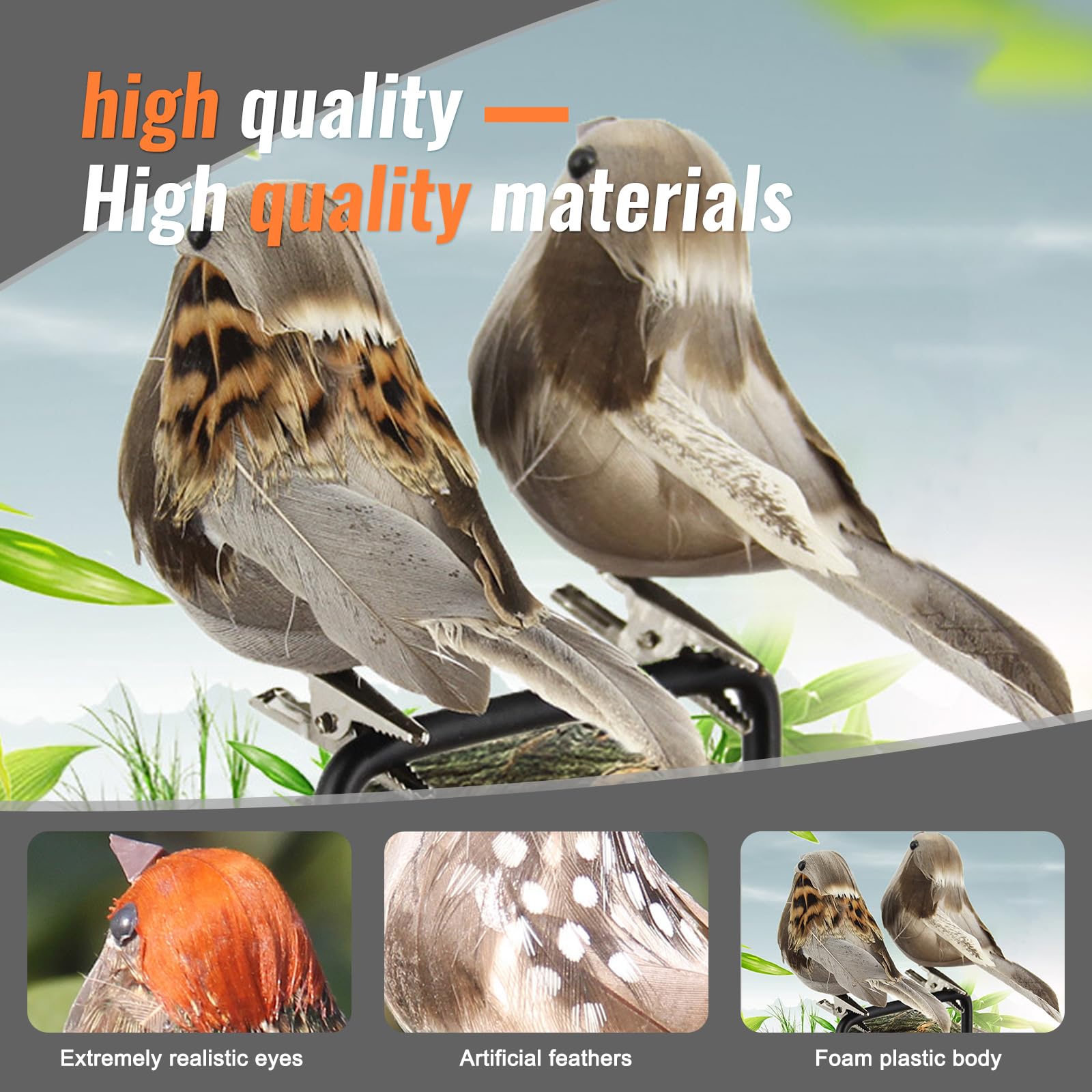 6 Piezas Pájaros Decorativos con Plumas, Figuras de Pájaros Artificiales para Manualidades