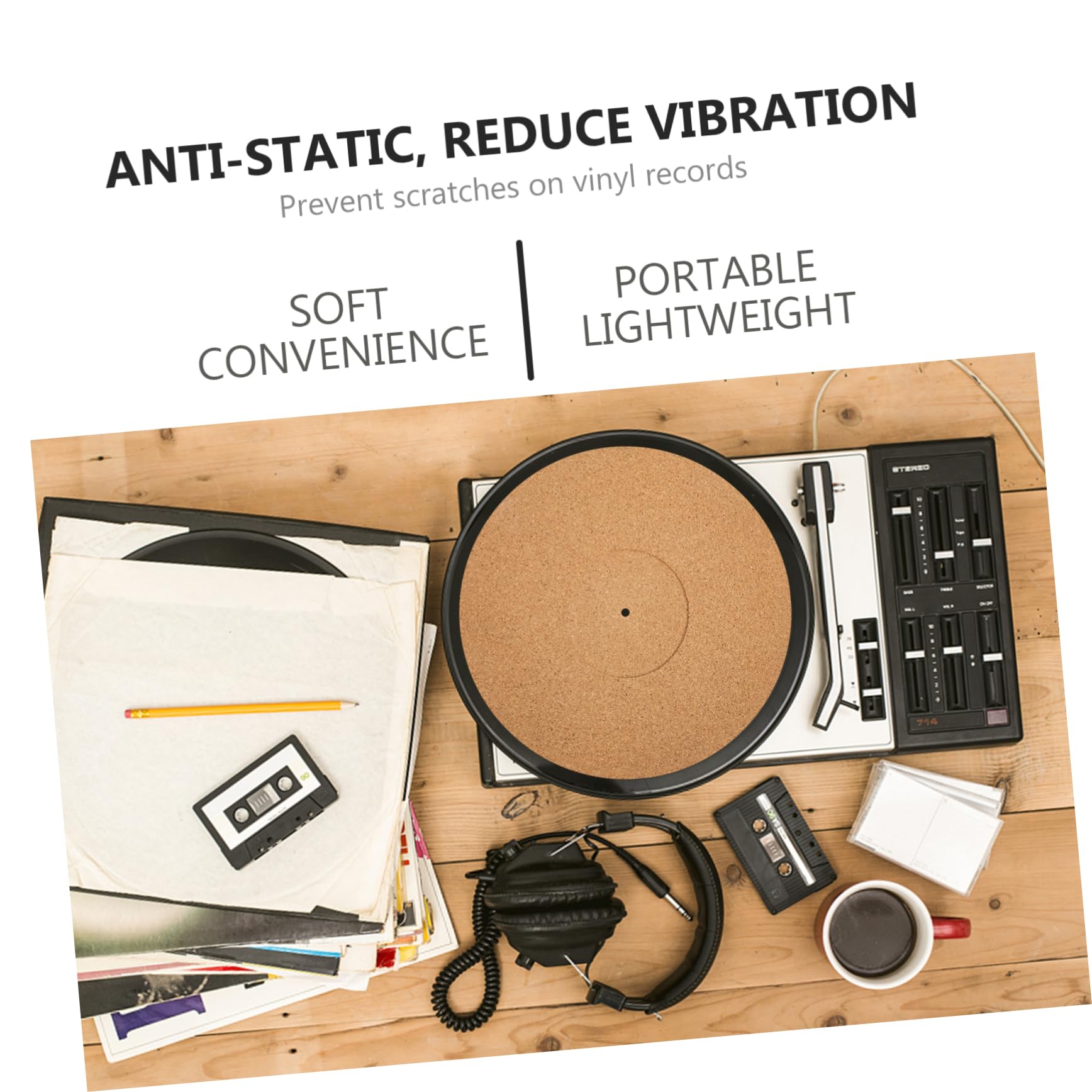 NULYLU 12in Cork Record Mat Turntable Pad Protective Sheet for Vinyl Records Anti-vibration Black