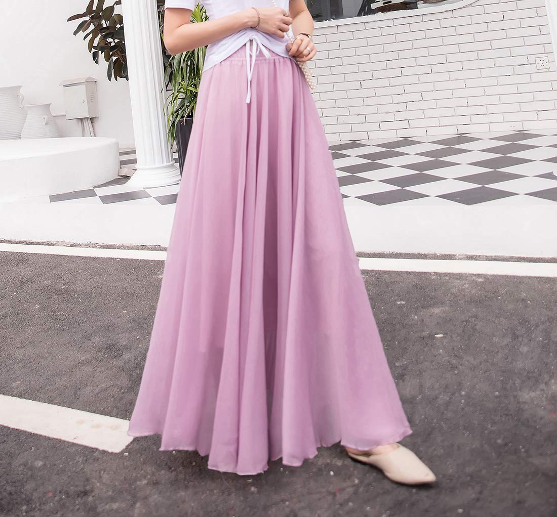 Damen Maxirock böhmischen Chiffon Lang Rock Hohe Taille Festlich Rock Hochzeit Casual Pleated Rock Sommer Strandrock