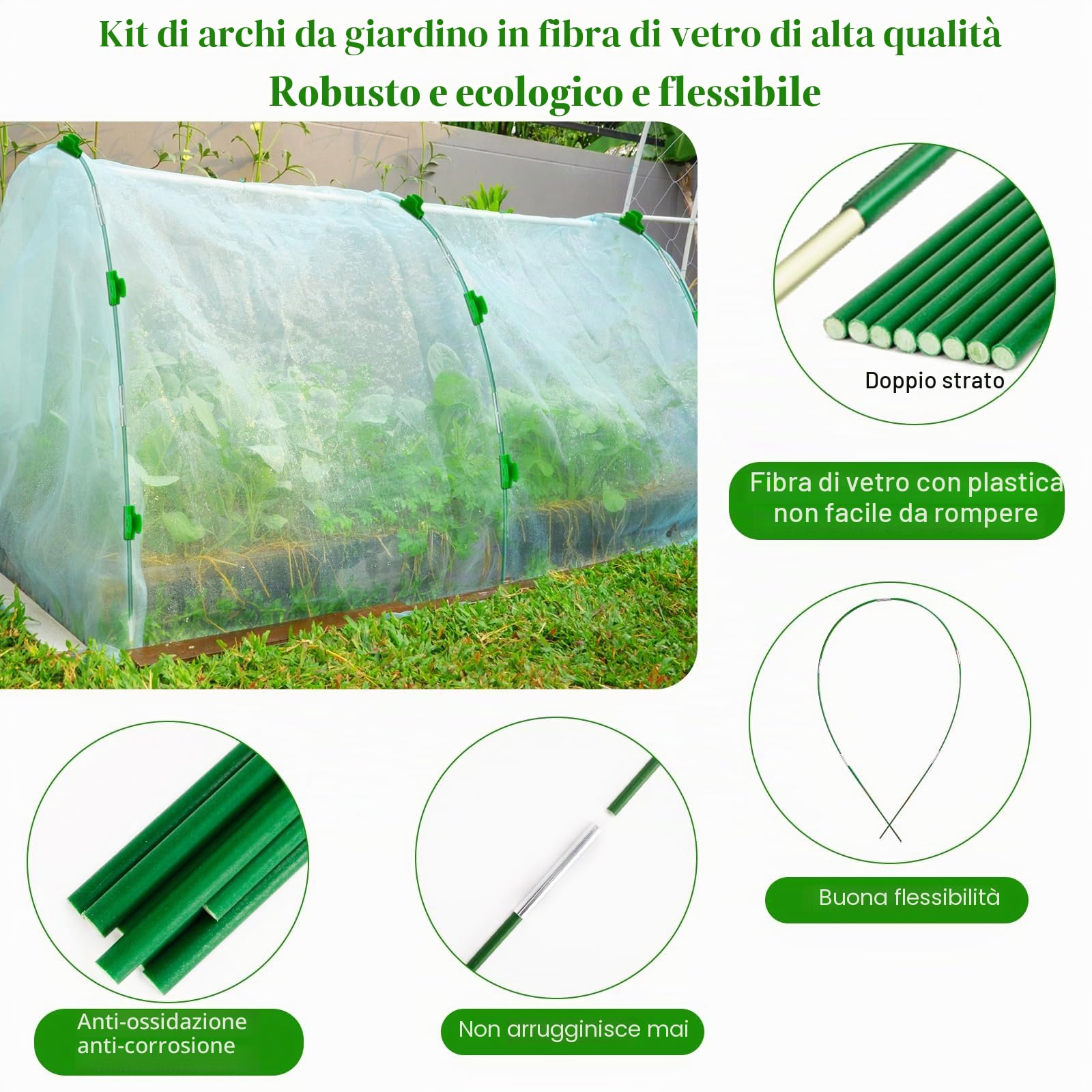 Tunnel per piante archi 60 pezzi archi tunnel per aiuole rialzate archi serra aste in fibra di vetro fai da te arco da giardino tunnel per piante tunnel con telo archi per rete copertura