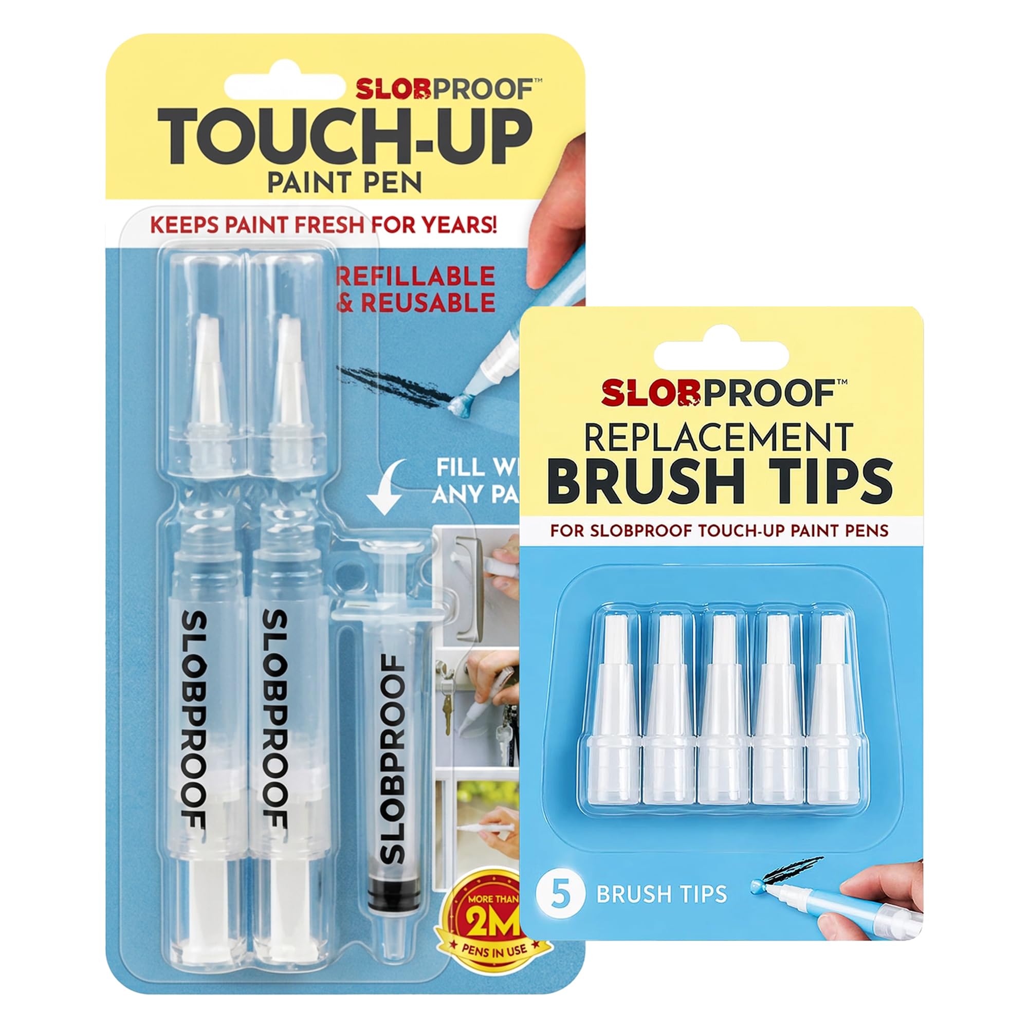 Slobproof Touch-Up Paint Pen Kit + Replacement Tips - (2 Pens + 5 Tips)