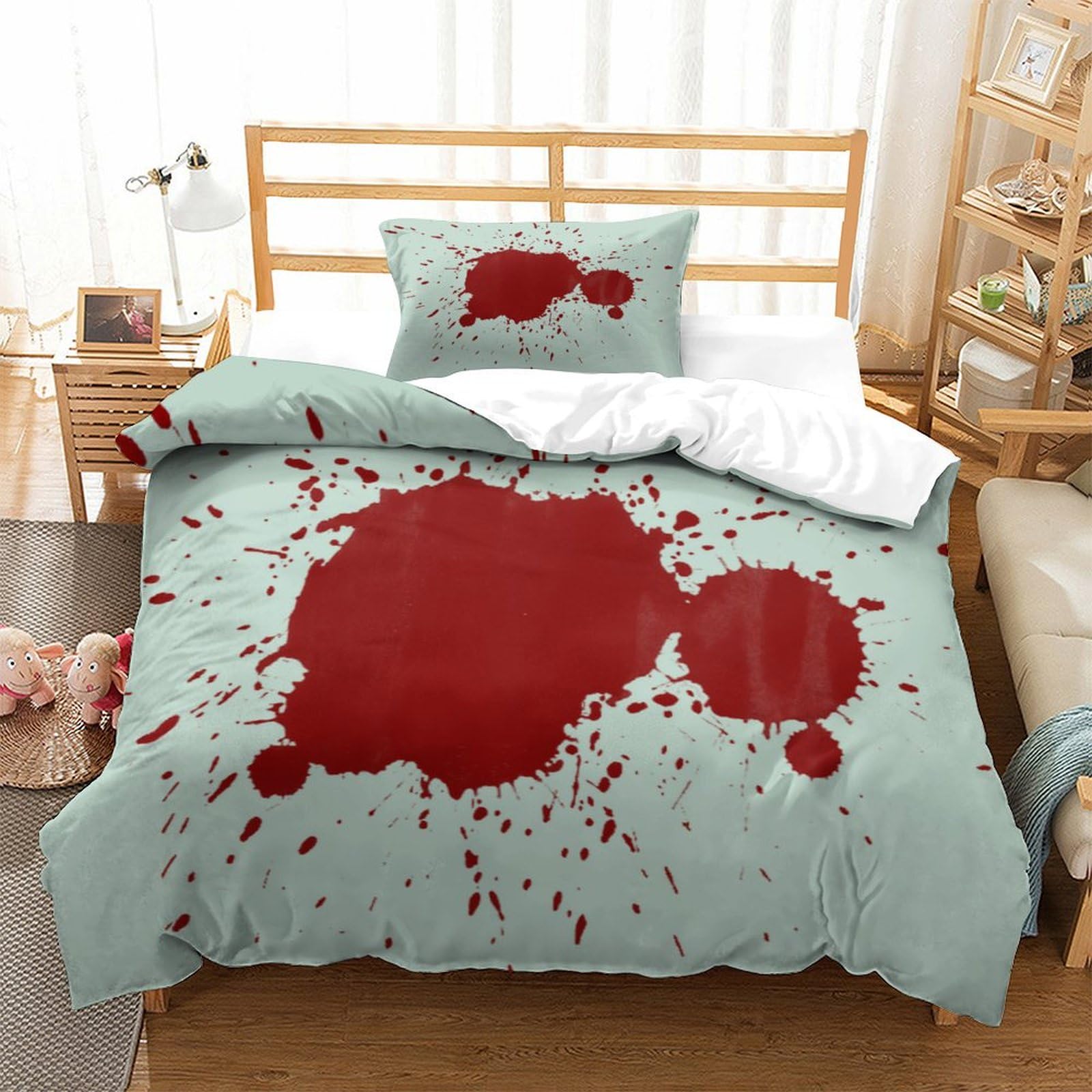 P1s9u7w5y Blood Splash 3D Printed Bloody Pattern Duvet Cover Set 3Pcs Microfiber Creative Blood Stain Bedding Set Single（135X200cm）