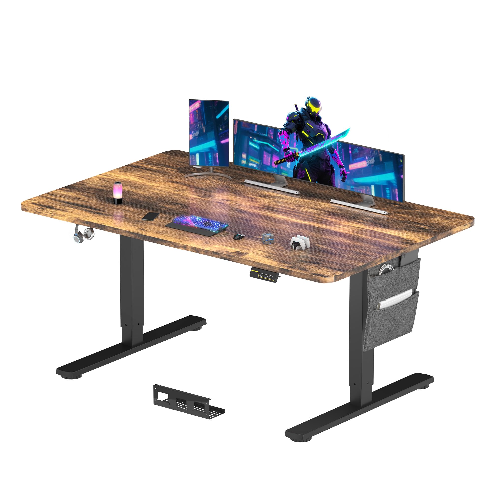 SANODESK QS-Gaming Escritorio Elevable Eléctrico 180x80 cm, Regulable en Altura, Control con Función de Memoria y Gancho, Marrón