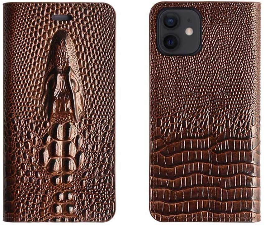 Étui antichoc iPhone 12 Mini en cuir marron avec porte-cartes intégré