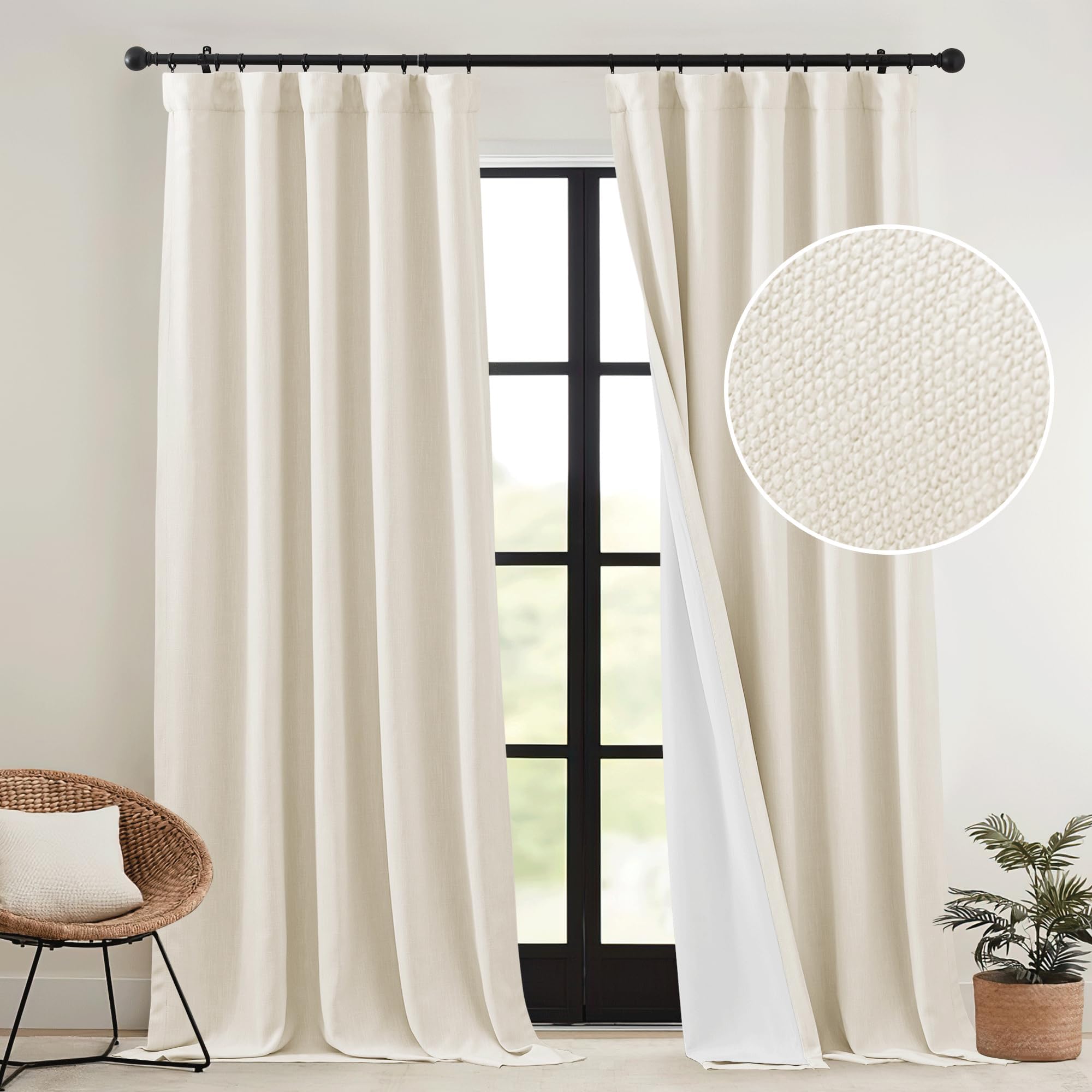 RYB HOME Thick Faux Linen Curtains for Bedroom Pinch Pleated Blackout Soundproof Privacy Thermal Insulated Drapes for Living Room Home Theatre, Linen, W 52" x L 84", 2 Panels