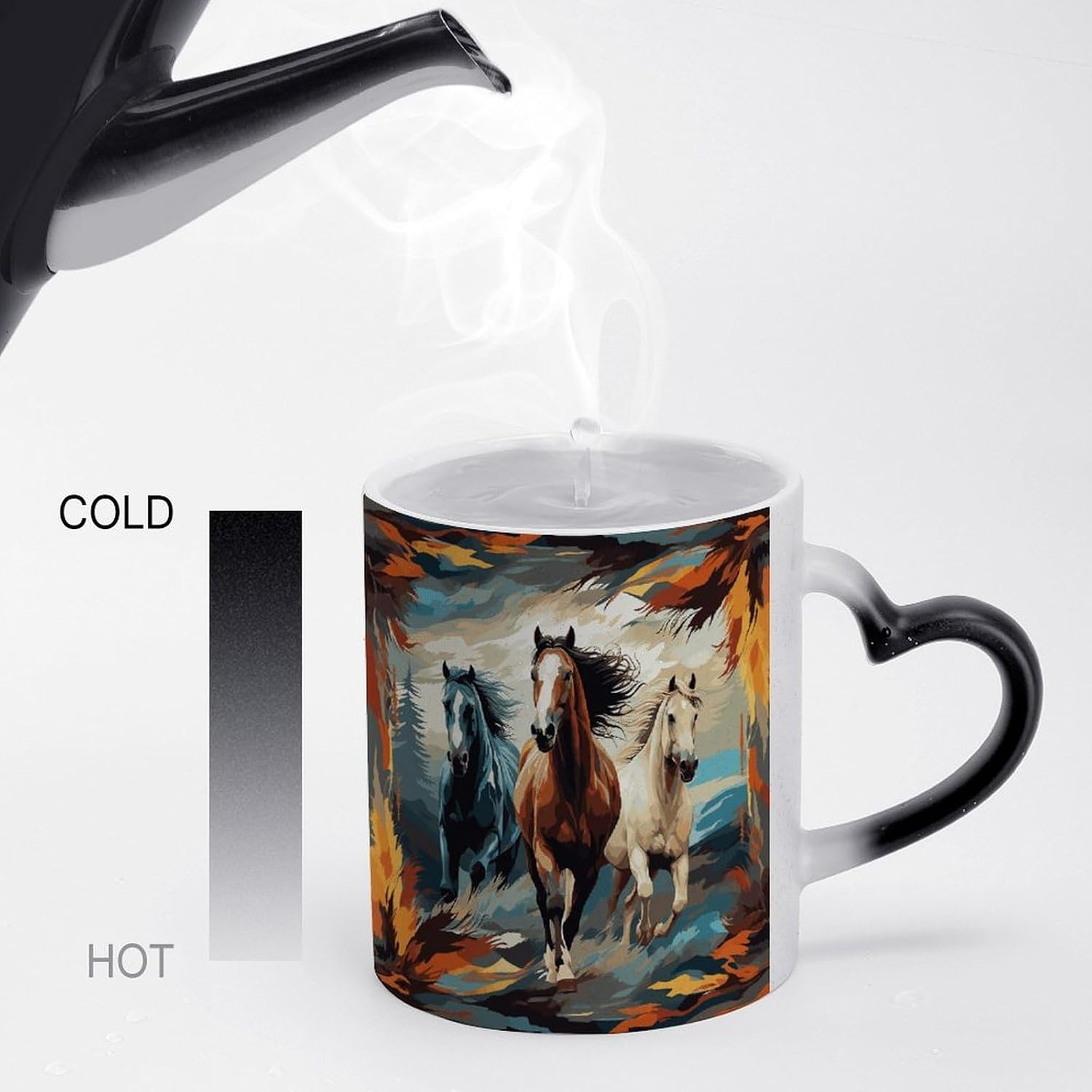 Color Changing Mug, Novelty Coffee Magic Cup, horses as a background image 4