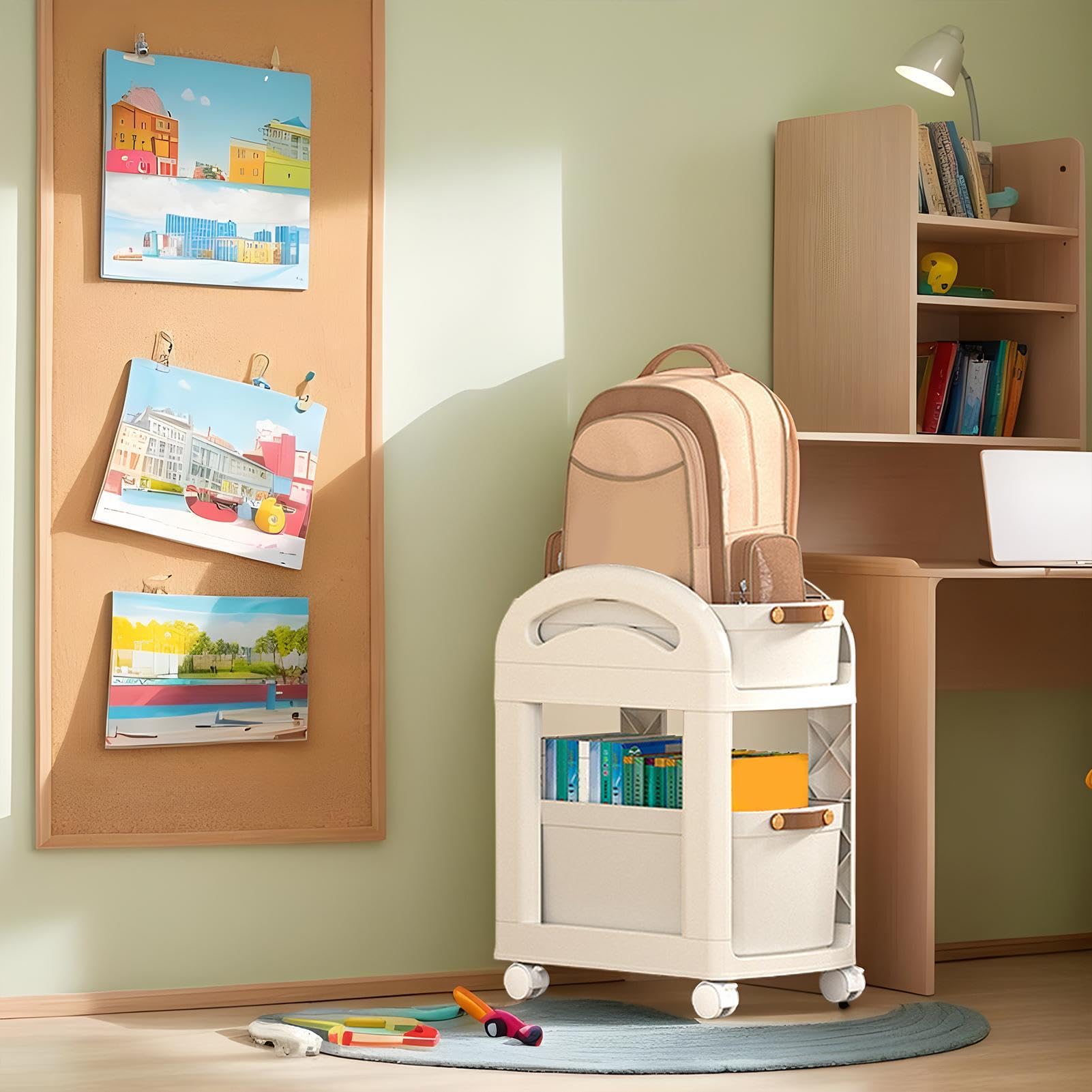 Aufbewahrungswagen unter dem Schreibtisch, Aufbewahrungswagen mit Rollen | Trolley mit 2 Ebenen mit Rädern, multifunktionaler Aufbewahrungswagen für Schulbücher für Schlafsaal und Klassenzimmer