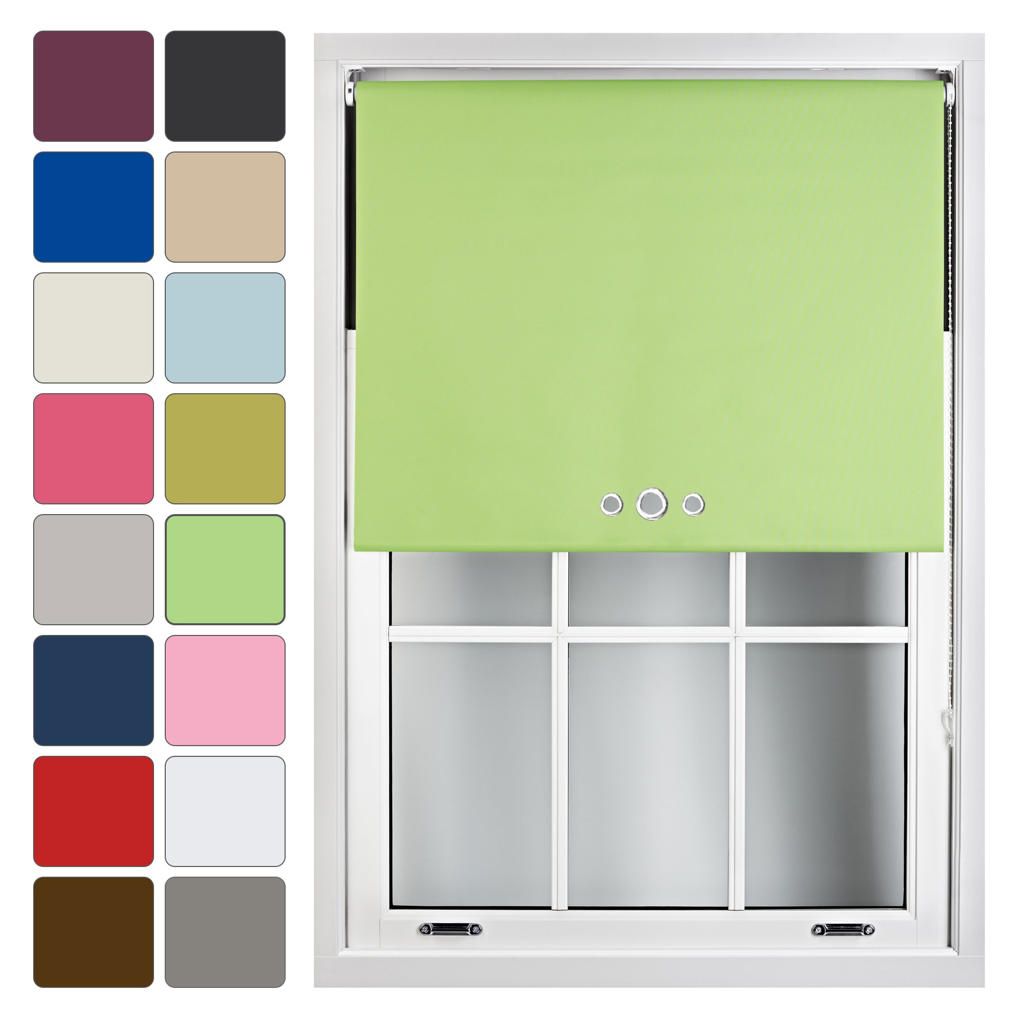 Furnished Lime Blackout Roller Blind With Triple Eyelets Made To Measure, Green, 180W X 165H Cm