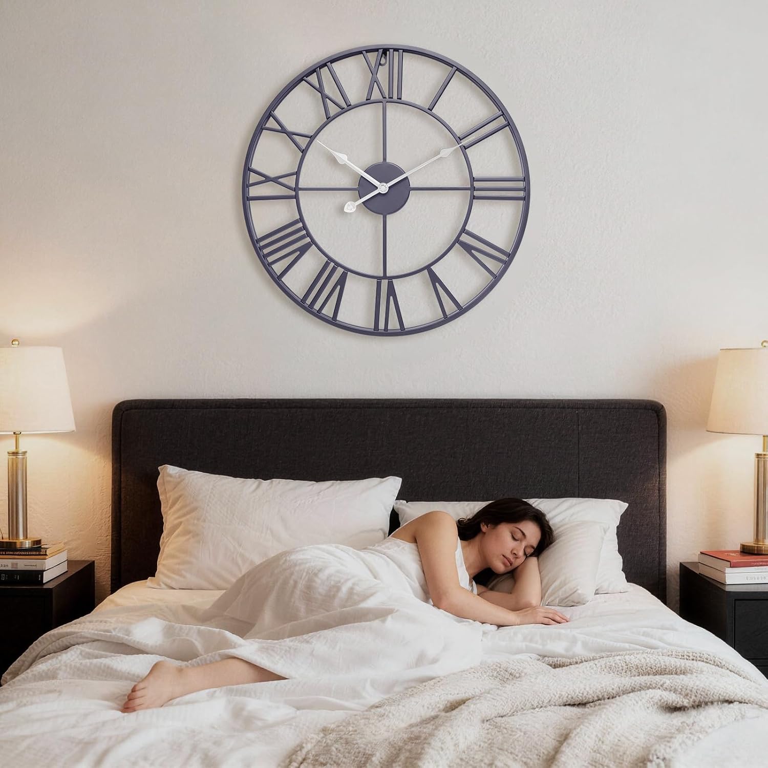 14 Inch Large Wall Clock, Modern Decorative Slate Gray Metal Silent Battery Operated Big Roman Numeral Wall Clock for Living Room,Bedroom,Kitchen,Office, Farmhouse,Housewarming Gift
