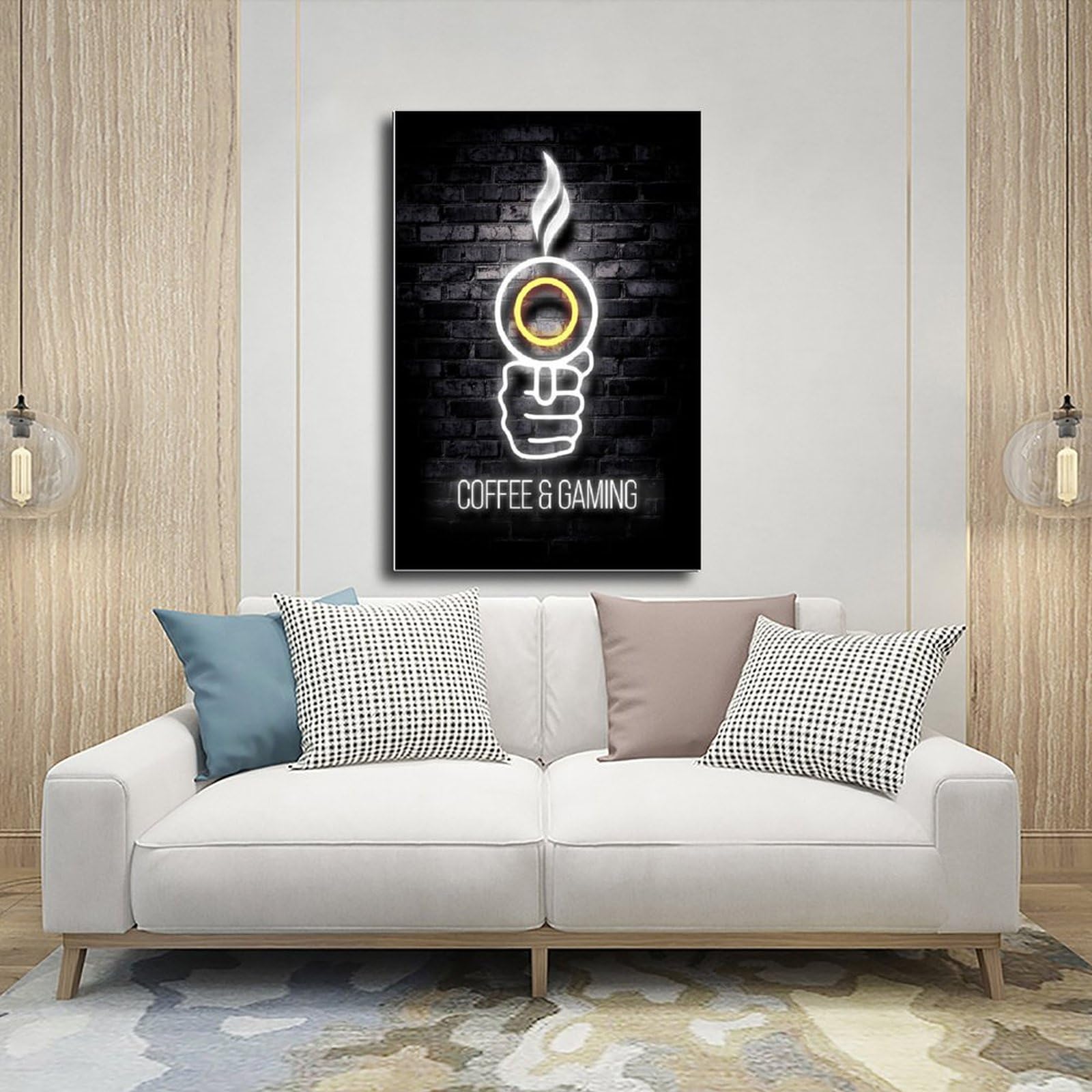 Poster, Motiv: Gaming-Kaffee-Neon-Poster, Druck für Teenager, Jungen, Zimmer, Leinwand, Wandkunst, Leinwand, Gemälde, Druck, 60 x 90 cm