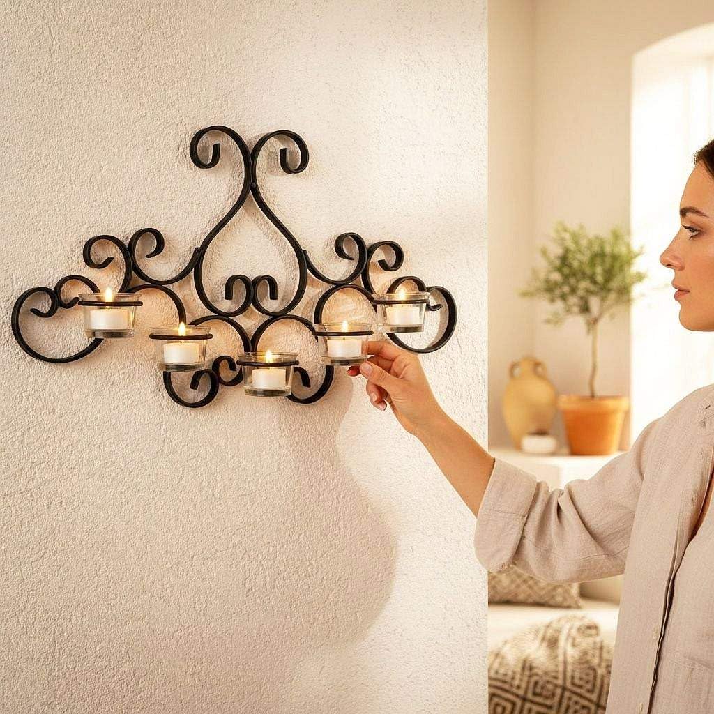 DanDiBo Wandteelichthalter Metall Schwarz Palace Wandkerzenhalter 63 cm Teelichthalter Wand Kerzenhalter Teelicht