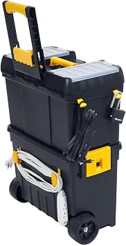 Portable Toolbox with Wheels - Stackable Tool Chest with Drawers - Mobile Utility Cart with Comfort Grip Handle and Tough Latches by Stalwart (Black)