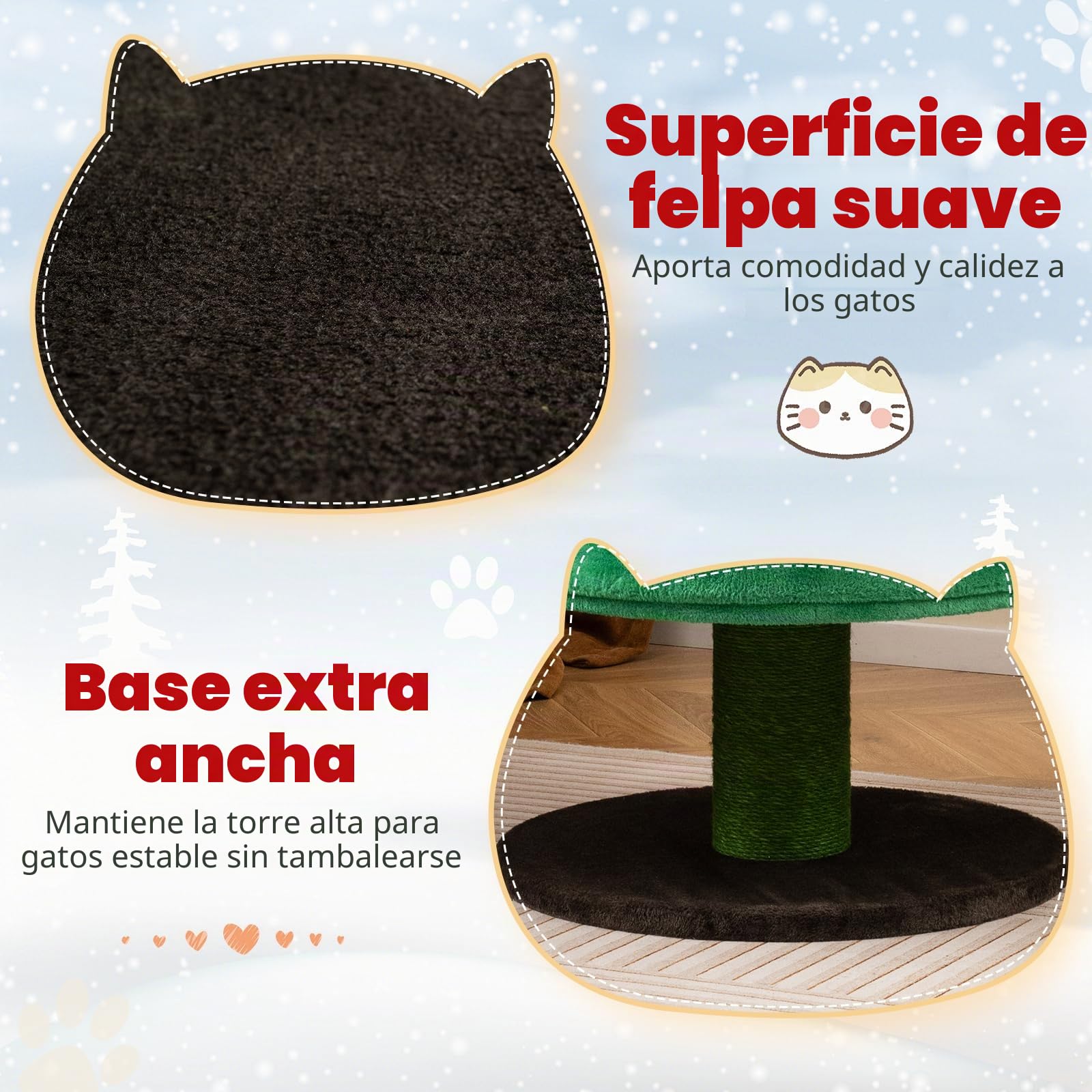 SOARS Árbol Rascador de Navidad para Gatos 153 cm, Grande Con Cama, Cojín Extraíble, Poste Rascador, Bolas de Pelo y Juguete Estrella