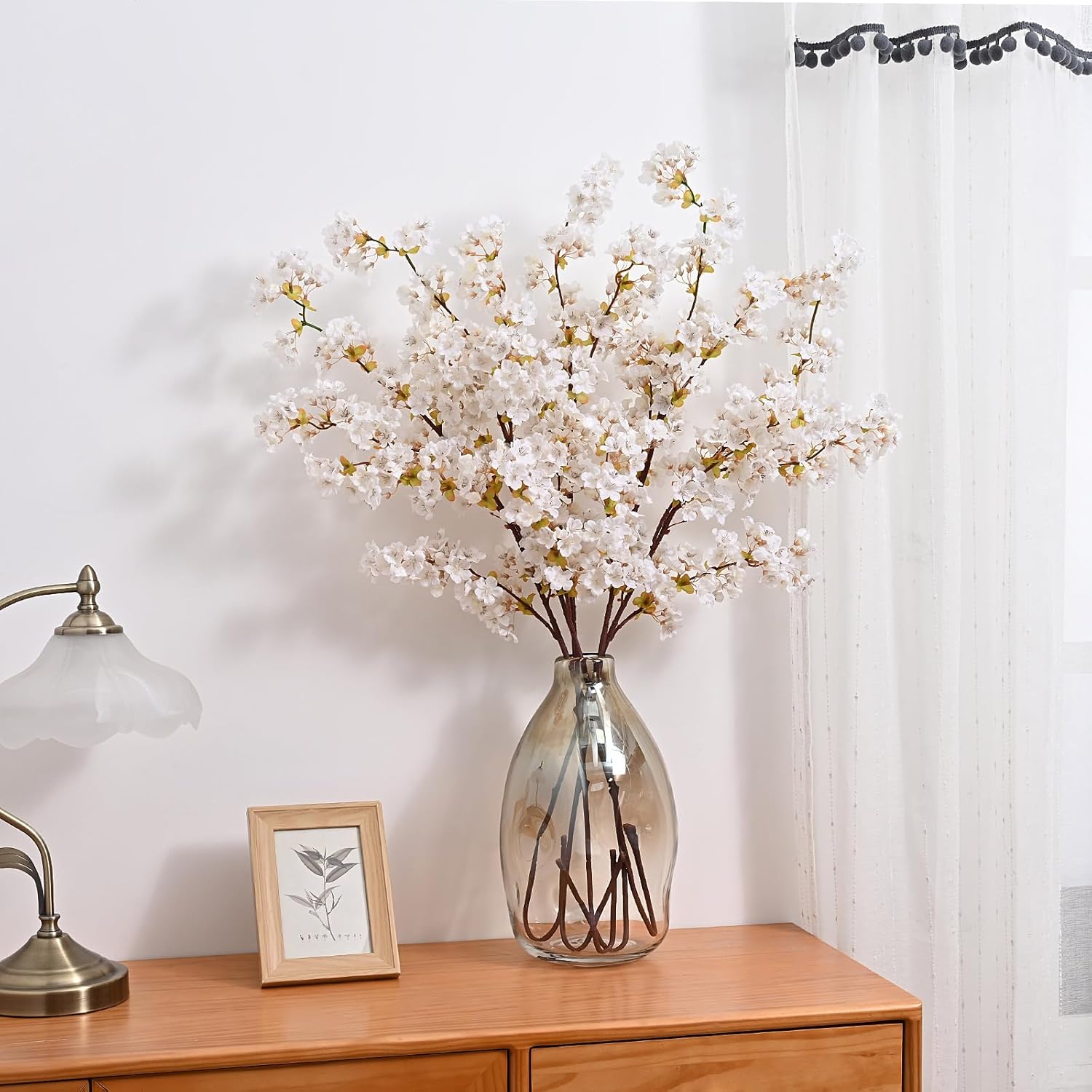 Sunm Boutique Silk Cherry Blossom Branches, Artificial Cherry Blossom Tree Stems Faux Cherry Flowers Vase Arrangements for Wedding Home Decor, Set of 5