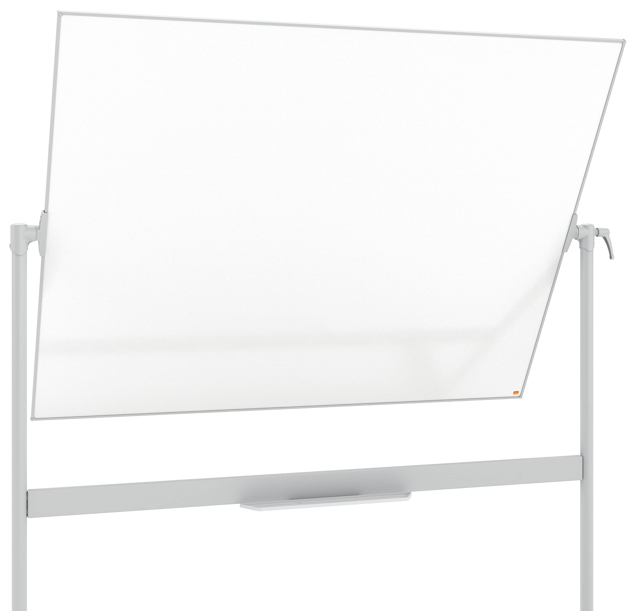 Nobo Mobiles Whiteboard aus Emaille, trocken abwischbar, magnetisch, mit horizontalem Drehpunkt (von oben nach unten schwenkbar), auf Rollen, mit Stifthalter, Magneten und Marker, weiß, 1901035