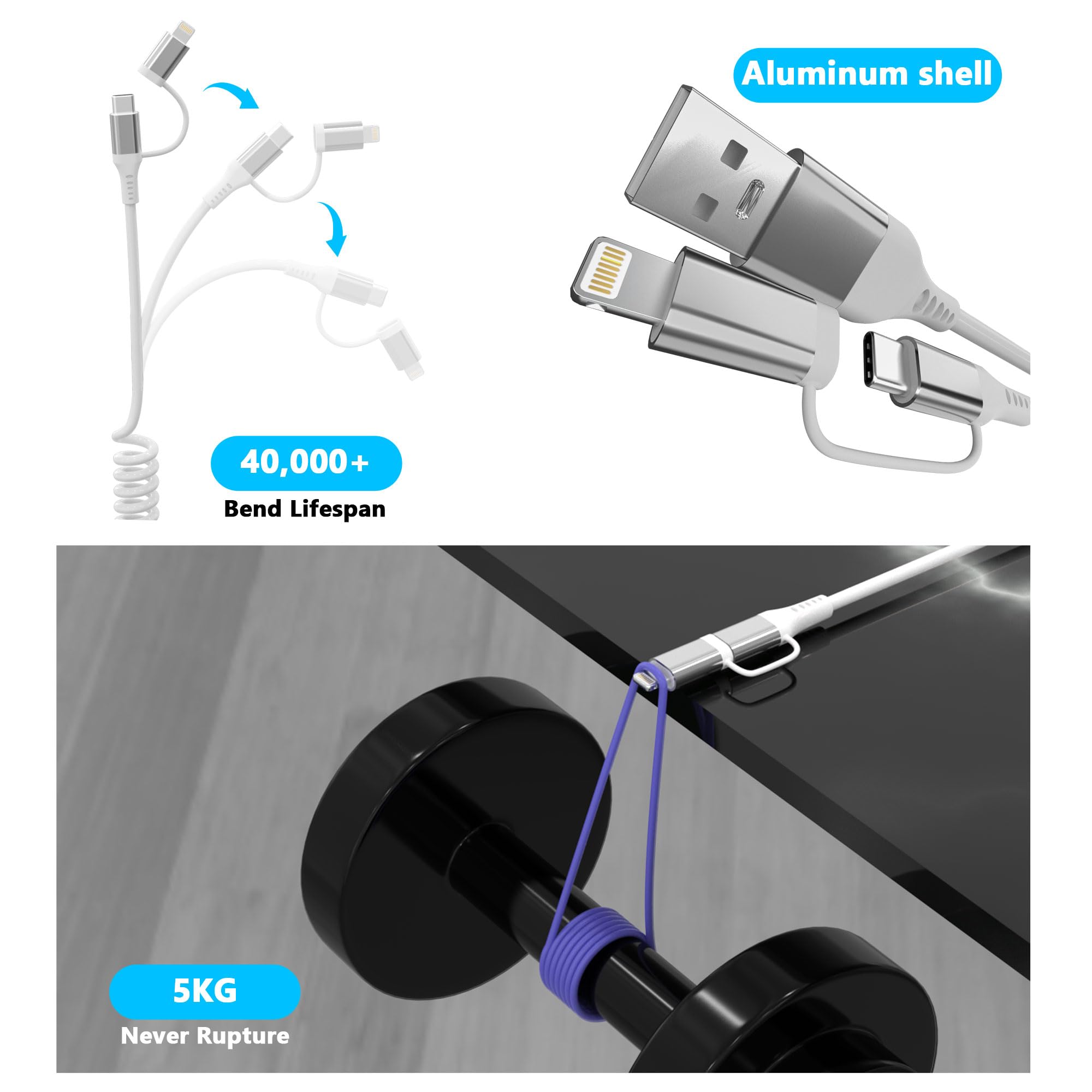 2-in-1 Lightning & USB-C Ladekabel – 2 M, MFi, 3A Schnellladung, Carplay, Für IPhone & Android