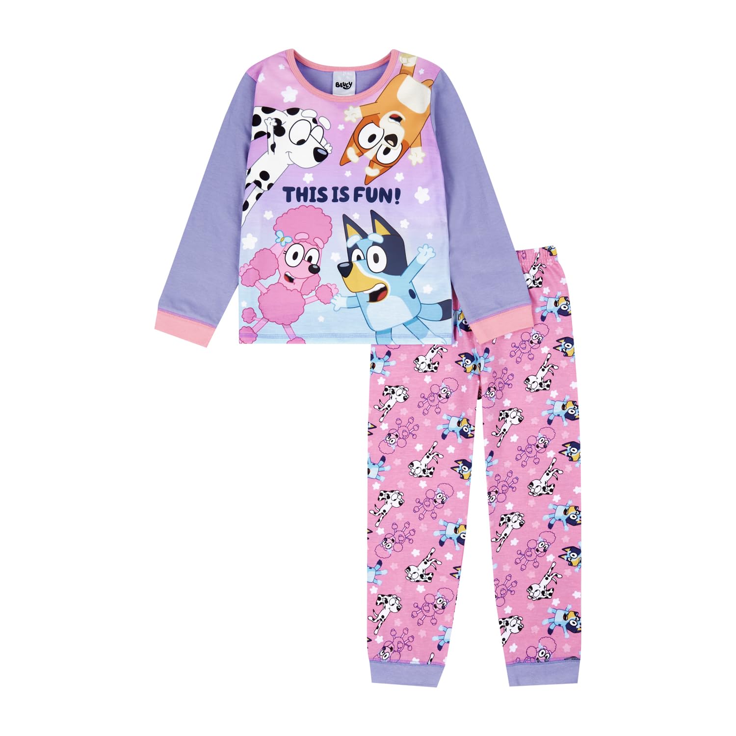 Bluey Girls Pyjamas | Bingo, Coco & Chloe PJs Set | Cotton Pyjamas | Official Merchandise 5-6 Years Lilac