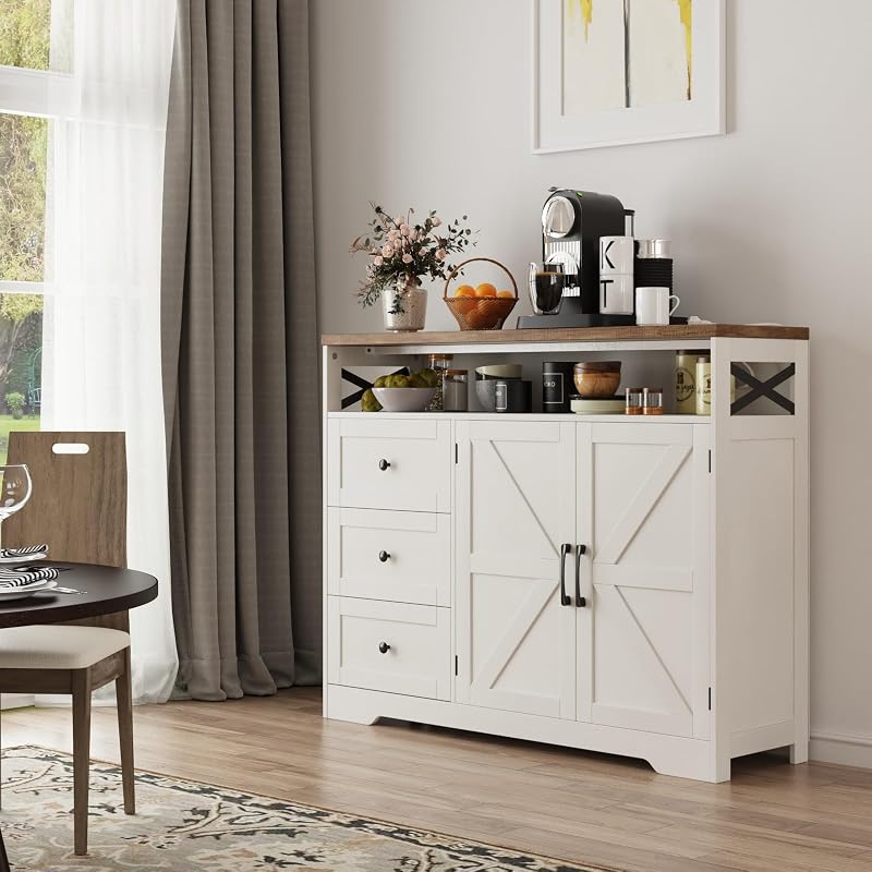 Befrases Farmhouse Buffet Cabinet with Drawers & Open Shelf image 2