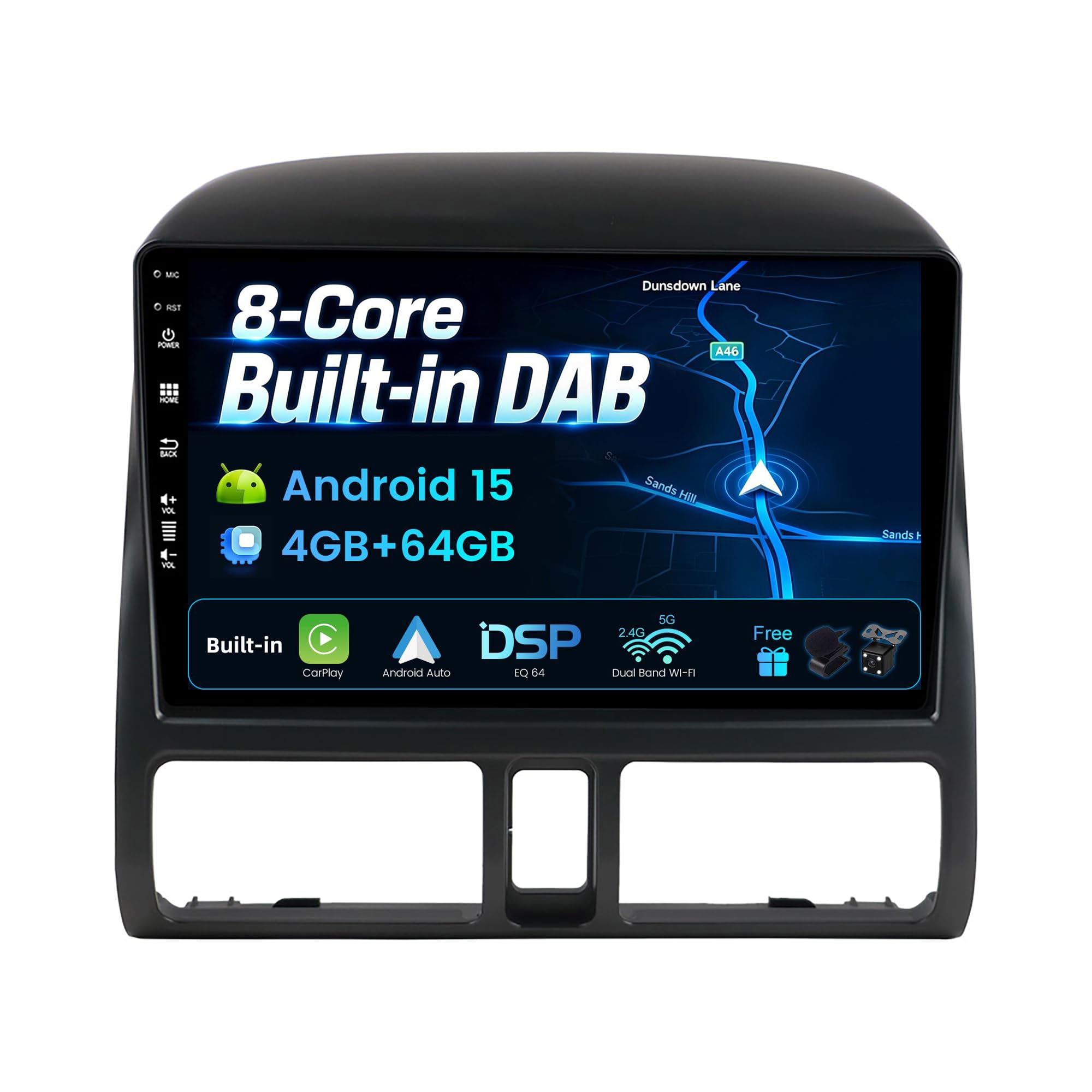 [Wbudowane DAB] – Android 14 IPS radio samochodowe do Honda CRV (1998-2006) – bezprzewodowy Carplay/Android Auto – 4G + 64 G – kamera LED + mikrofon – 9 cali 2 DIN – sterowanie kierownicą