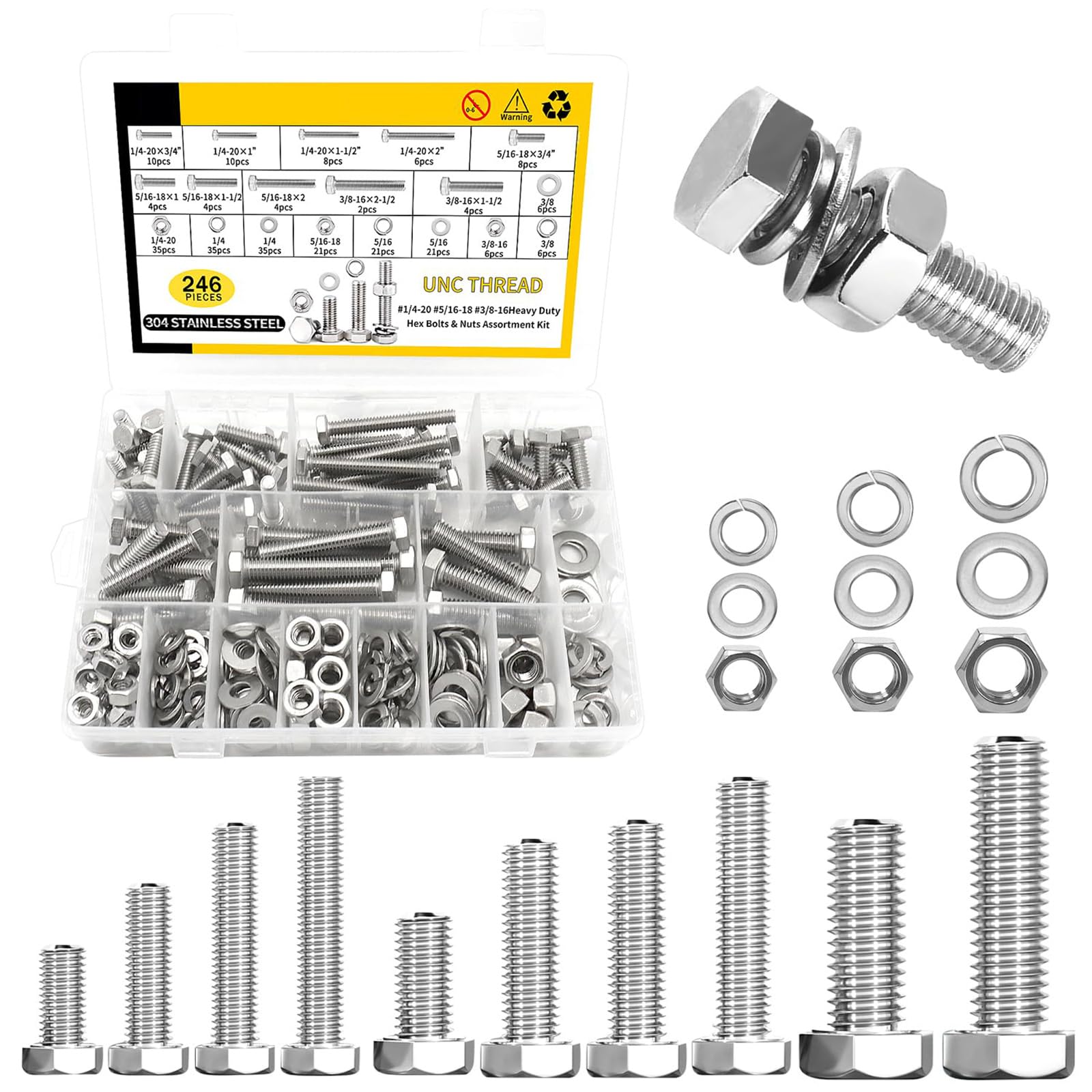 Elnwnnkc Multicolor Of 246Pcs Standard Hexagon Bolts Nut Washers Assortment Designs For Quick Replacement In Workshops & Factories Fastener Set
