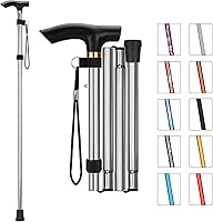 Vista 17 de MFE Bastón plegable, portátil de 5 niveles de altura ajustable con diseño plegable, correa de muñeca y mango en T para hombres y mujeres