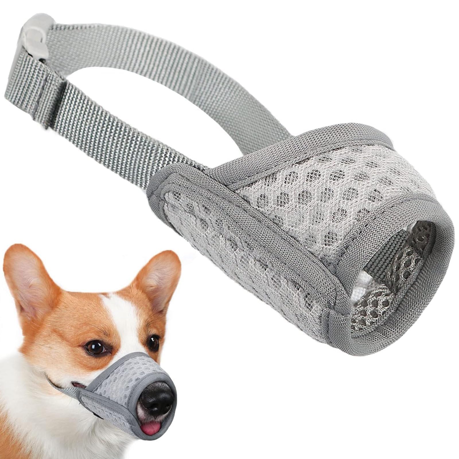 Generic Soft Mesh Dog Muzzle, Grey, Small Medium Large Dogs, Chihuahua Poodles Beagle Dachshund Corgis Labrador Golden
