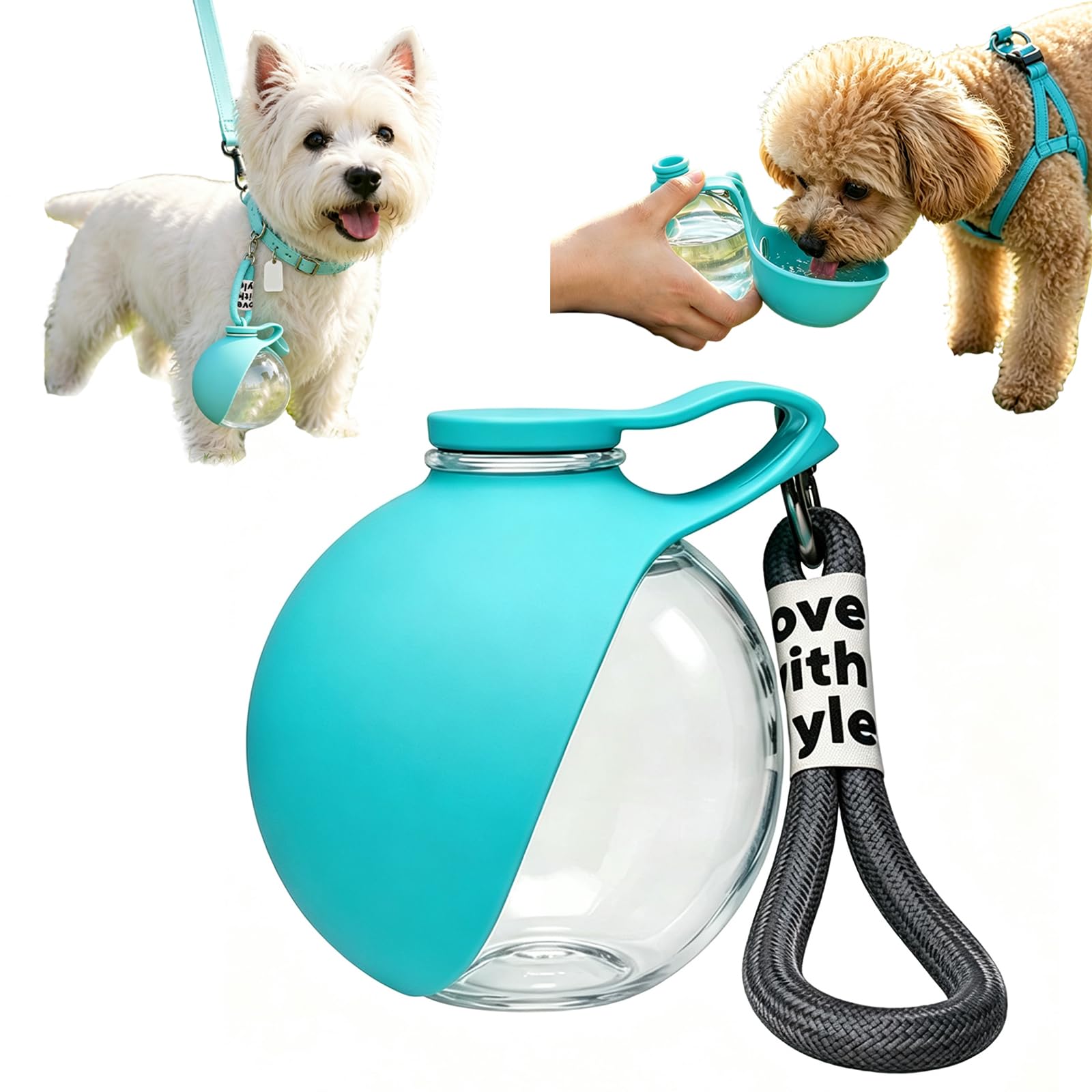 2 in 1 Dog Water Bottles for Walking Hiking Travel, 8.7 x 9cm (Pink & Blue) (blue)