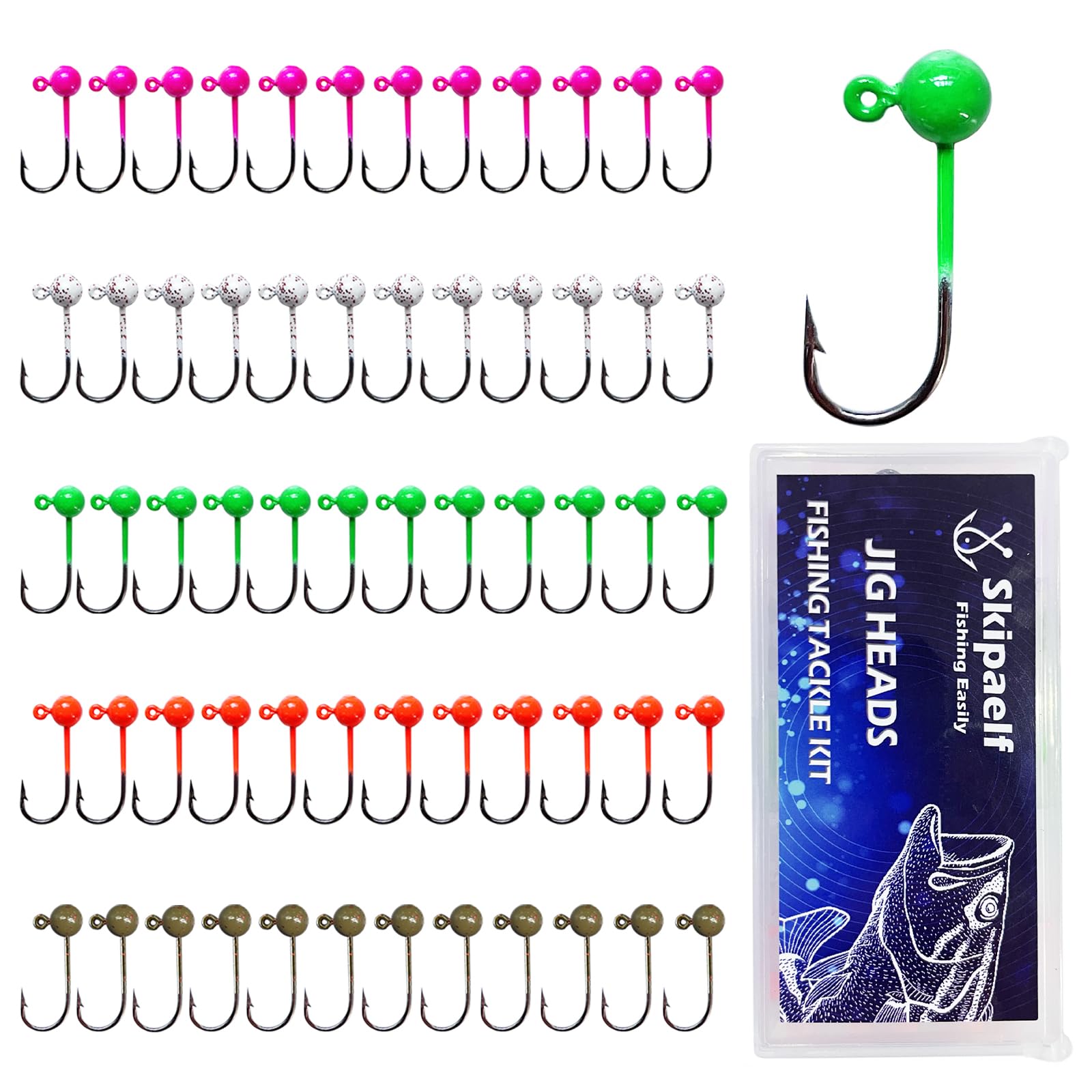 Skipaelf Fly Tying Jigs Kit,Small Jig Heads for Fly Fishing,60pcs Round Ball Crappie Jigs DIY Crappie Trout Tying Flies Ice Fishing 1/80oz 1/32oz 1/