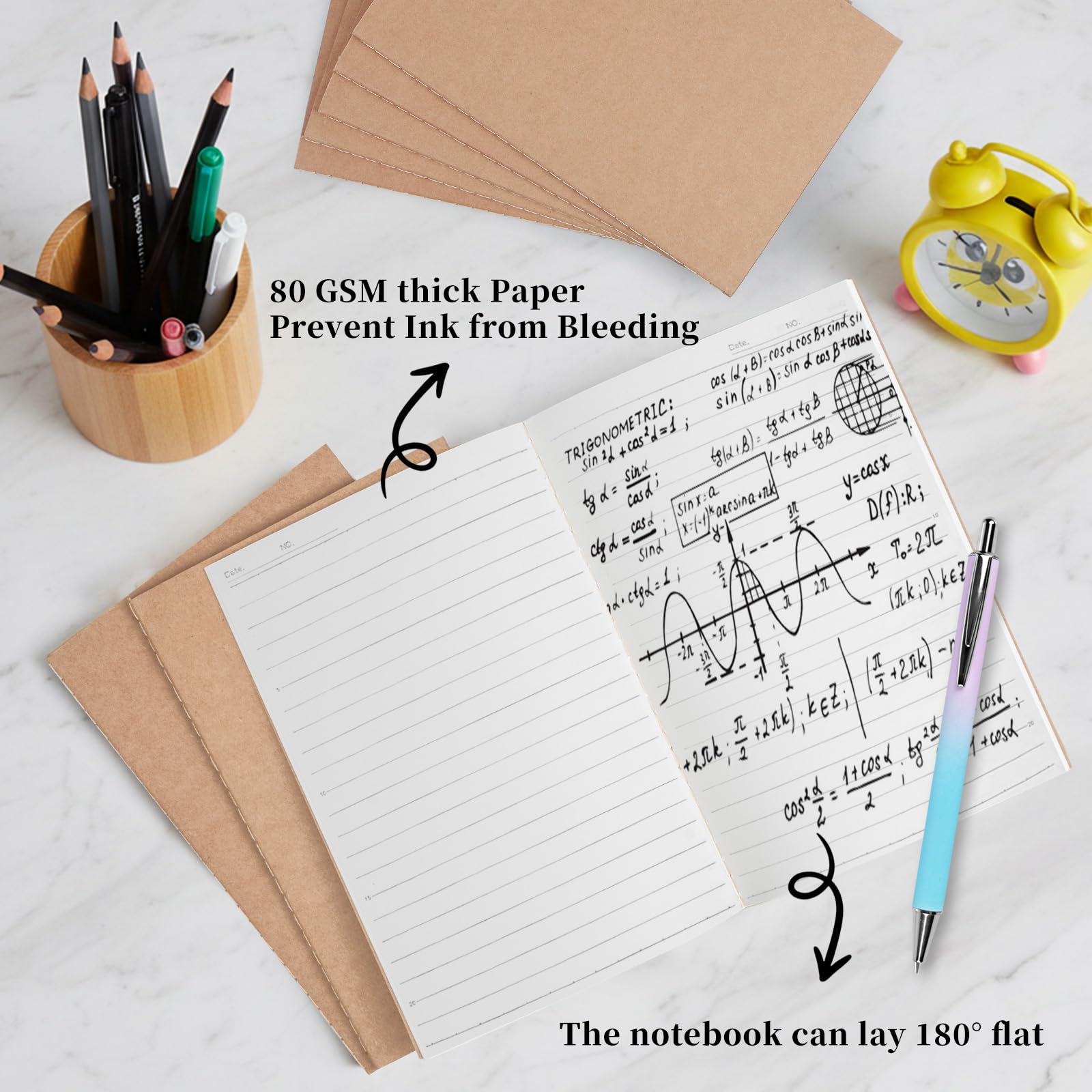 Confezione da 72 quaderni A5 in carta kraft, a righe, 21,1 x 14 cm, 60 pagine, set di diario di viaggio per lavoro, scuola, studenti, bambini, regalo, ufficio, forniture per il rientro a scuola