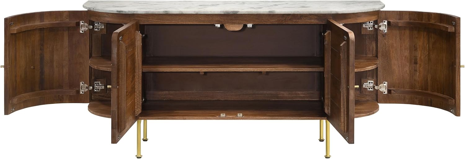 Coaster Home Furnishings - Ortega - 4-Doors Solid Mango Wood Sideboard Buffet Cabinet - Scandinavian Fluted Design with White Marble Top - Dining Room & Kitchen - 63-Inch - Natural Brown - 105145
