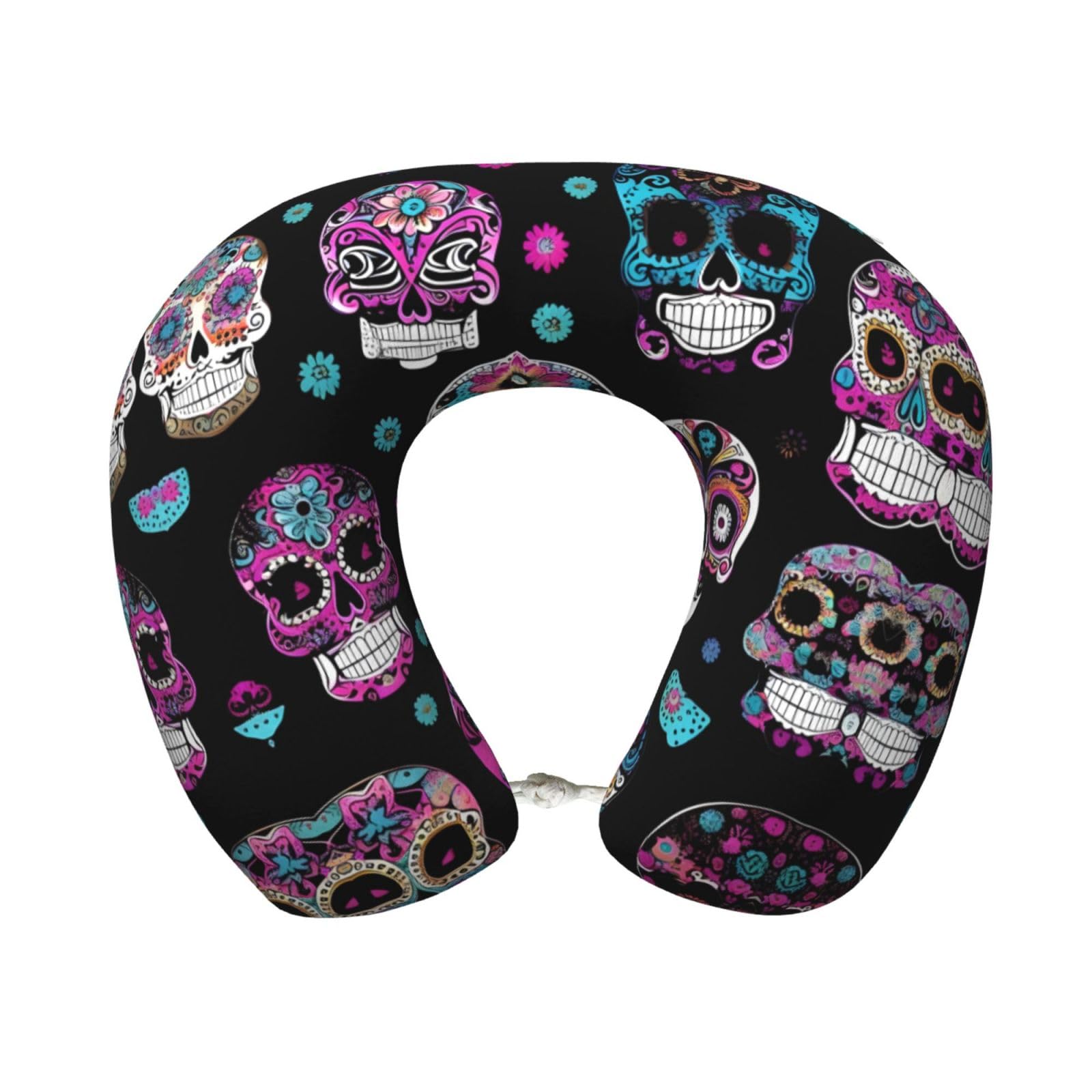 peiyeety Colorful Skulls Print Print Custom U-Shaped Pillow,Memory Foam Cervical Neck Travel Pillow,for Home,Camping,Travelling