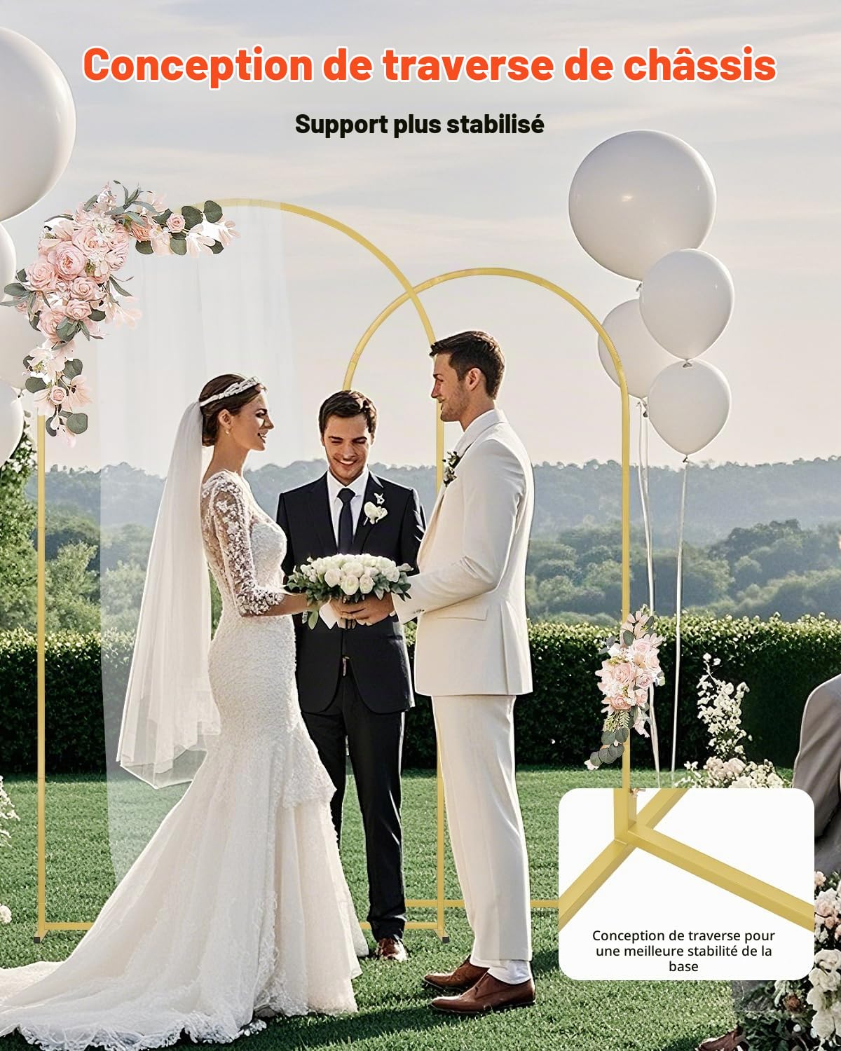 VEVOR Support de Fond Arche de Mariage, Lot de 2, Support Stable Métal, 2200 mm, 1805 mm, Barre Transversale de Châssis, Facile à Assembler, pour Anniversaire, Célébration, Cérémonie, Fêtes, Doré